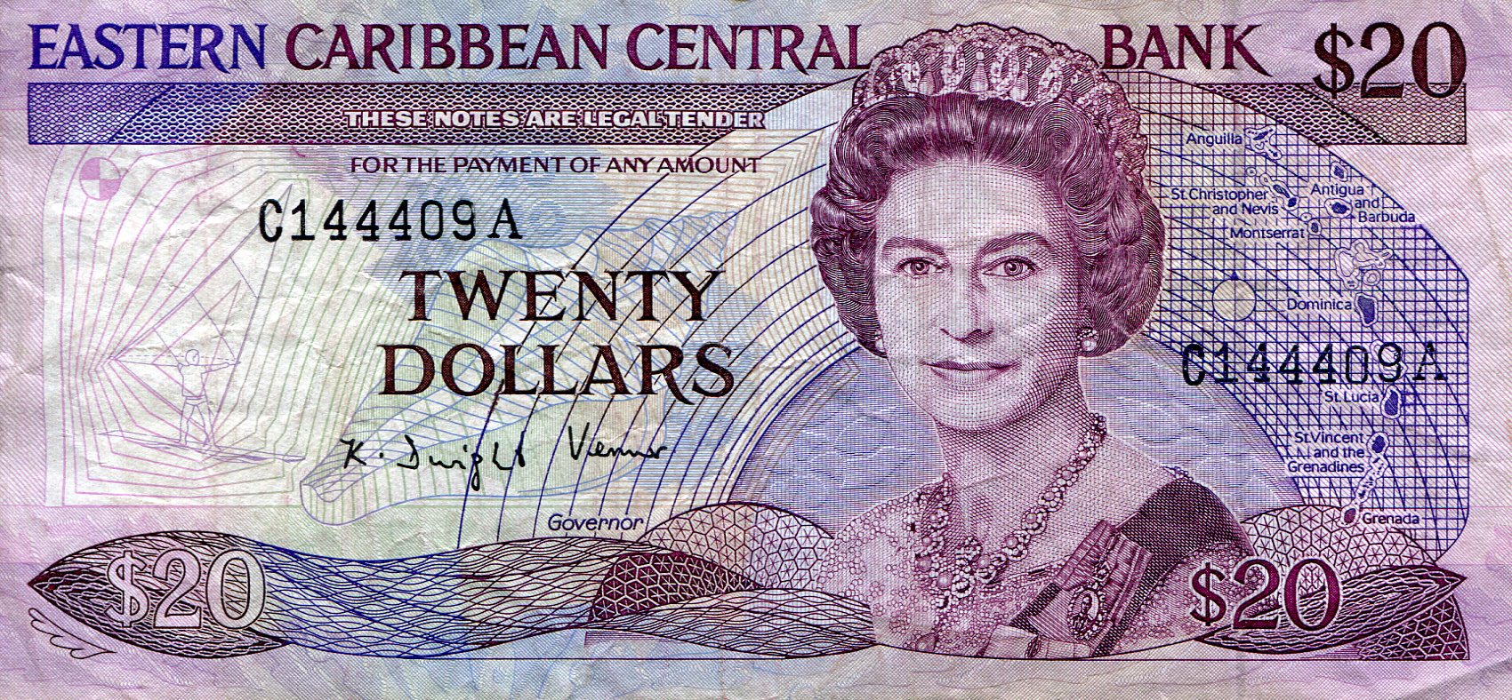 Antigua and Barbuda 20 Dollar VF (see large scan) pick #: 19A