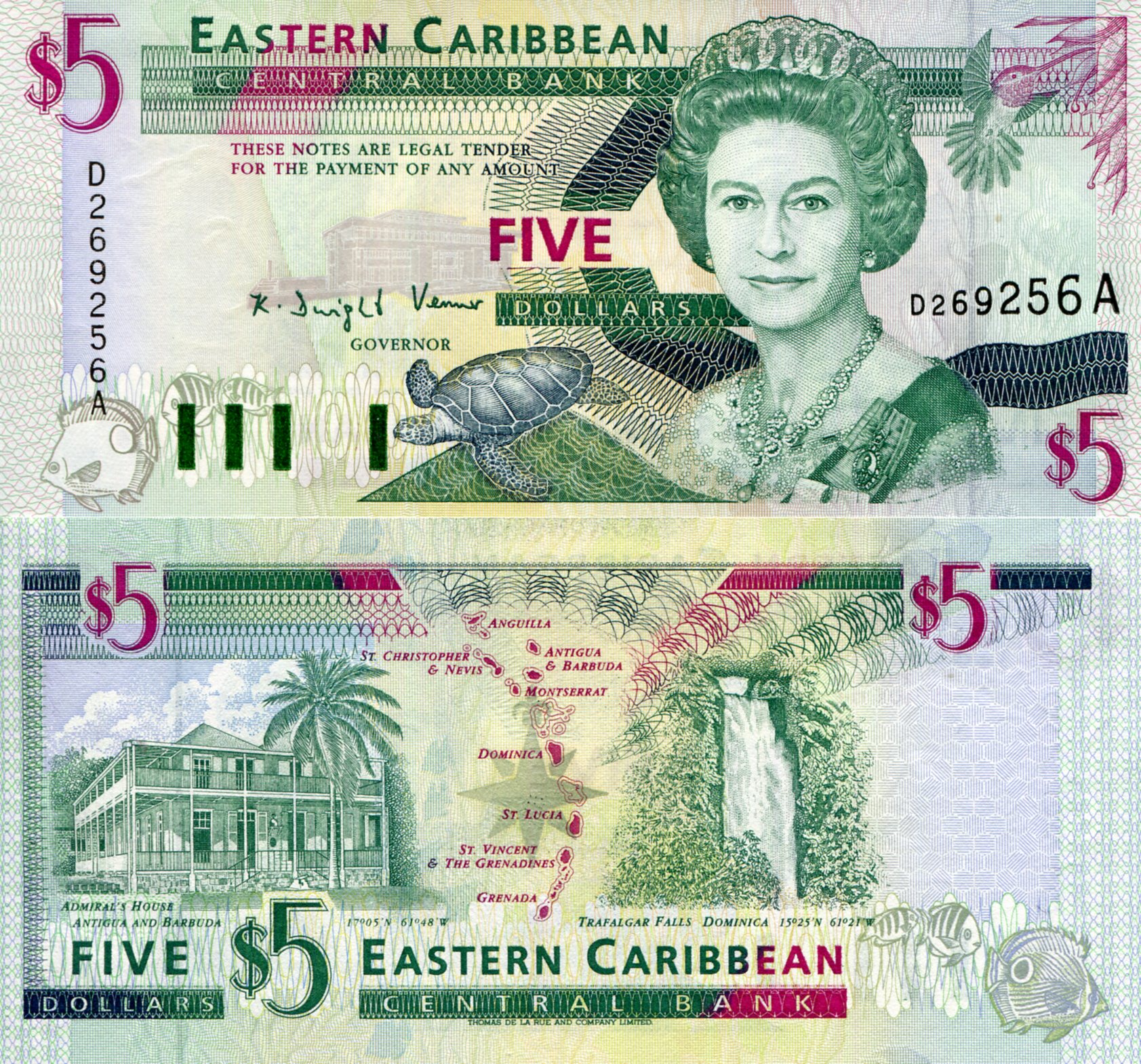 Antigua and Barbuda 5 Dollars UNC pick #: 31A