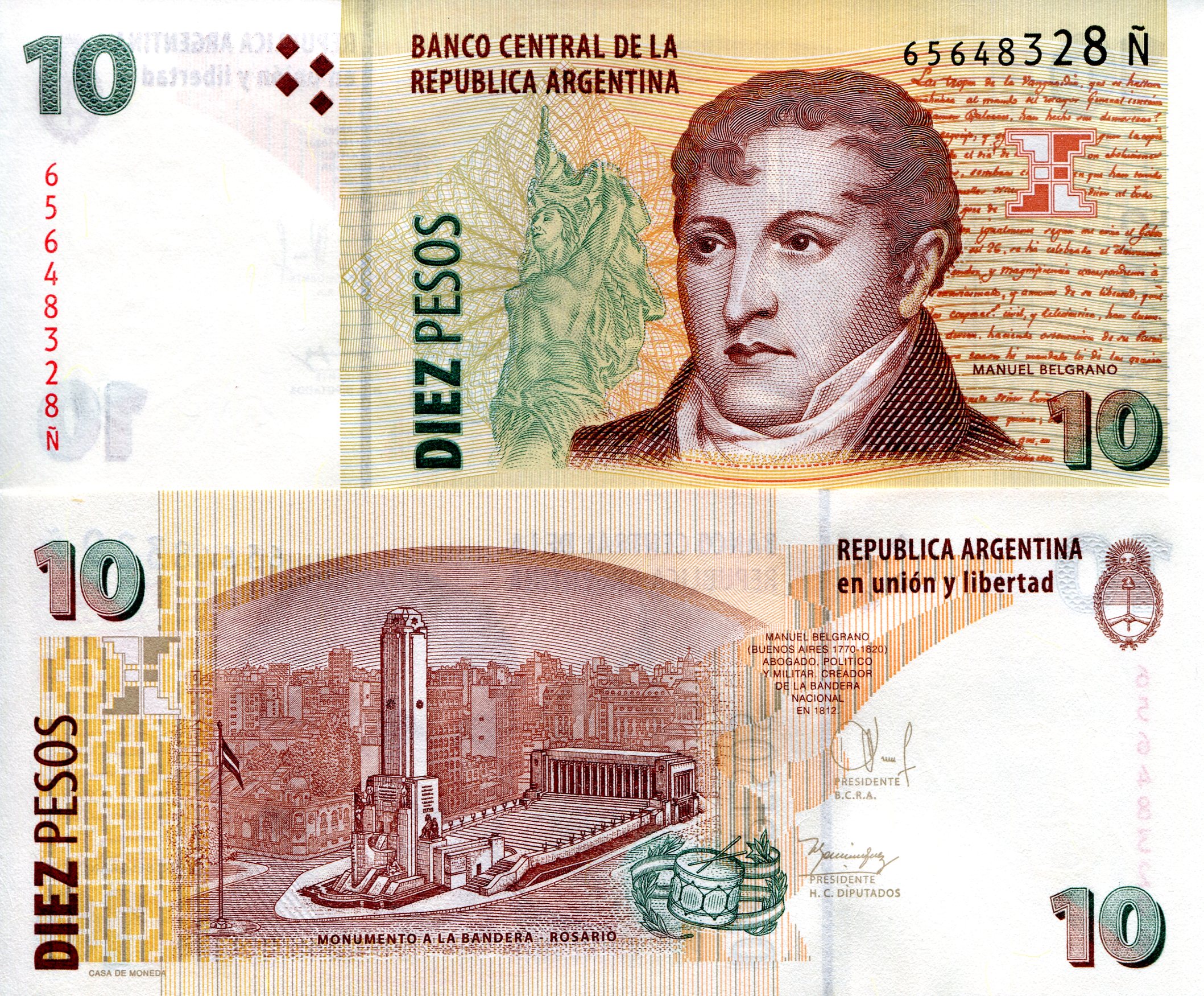 Argentina  10 Pesos UNC pick #: 354 (variety) 