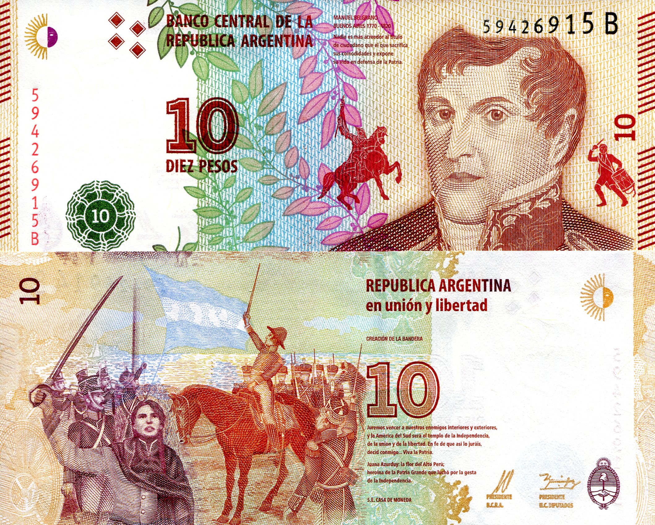 Argentina  10 Pesos UNC pick #: 360