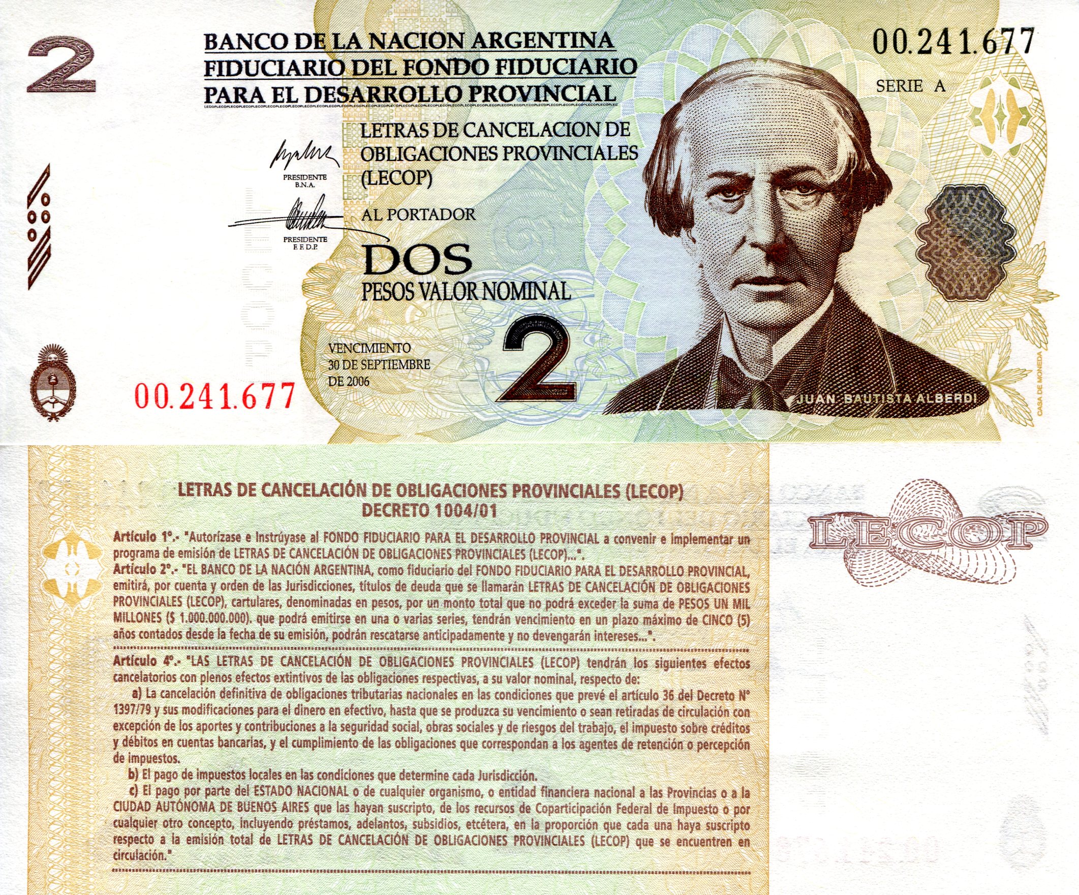 Argentina  2 Pesos Valor Nominal UNC pick #: NP