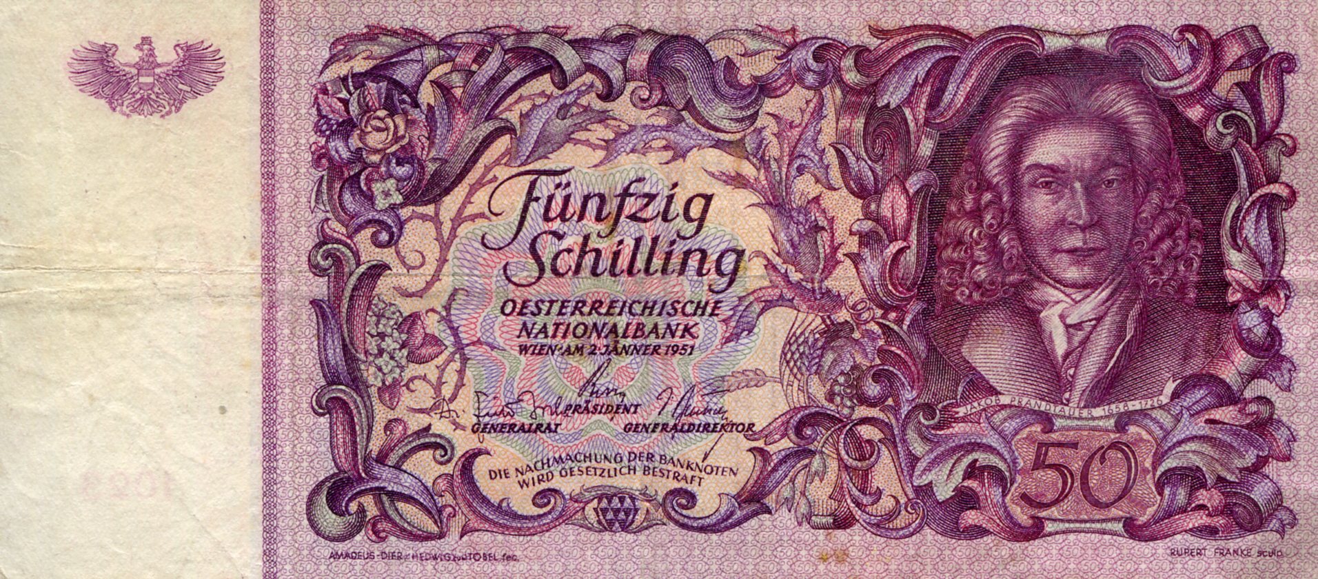 Austria 50 Schilling F+ (see large scan) pick #: 130a