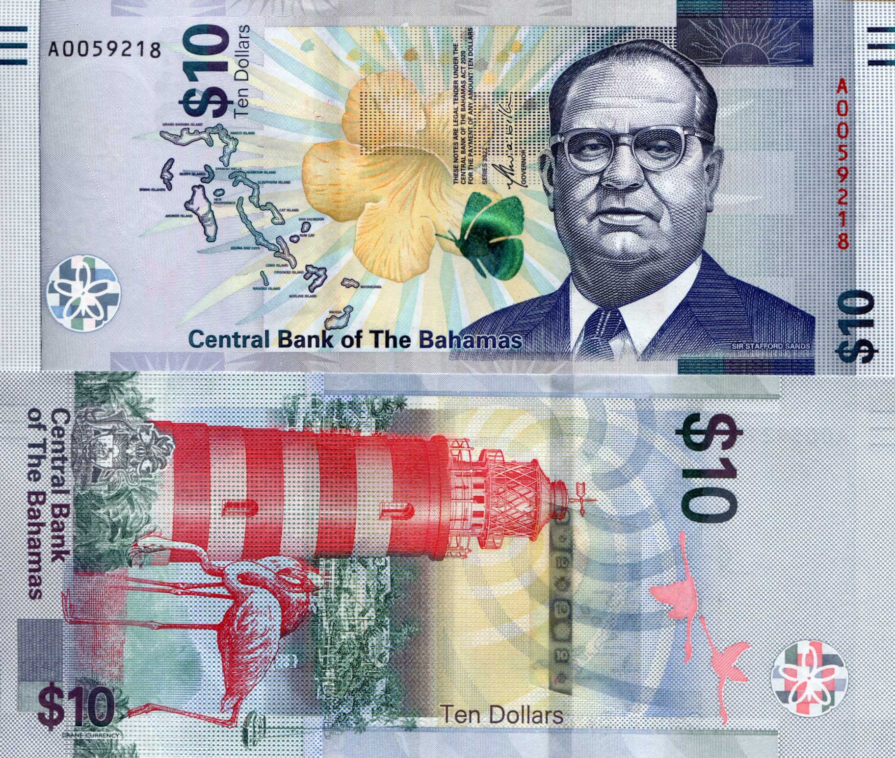 Bahamas  10 Dollar UNC pick #: New