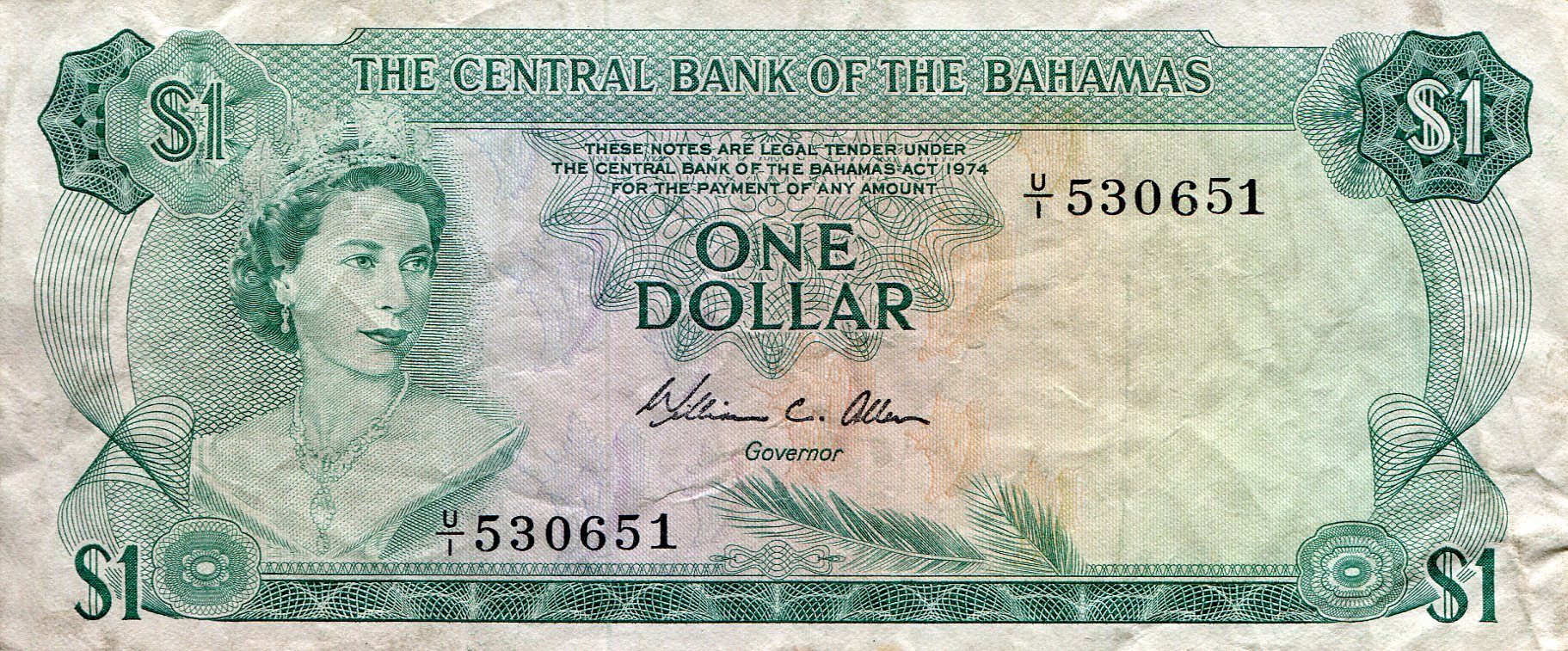 Bahamas  1 Dollars F/VG (See large scan) pick #: 35b