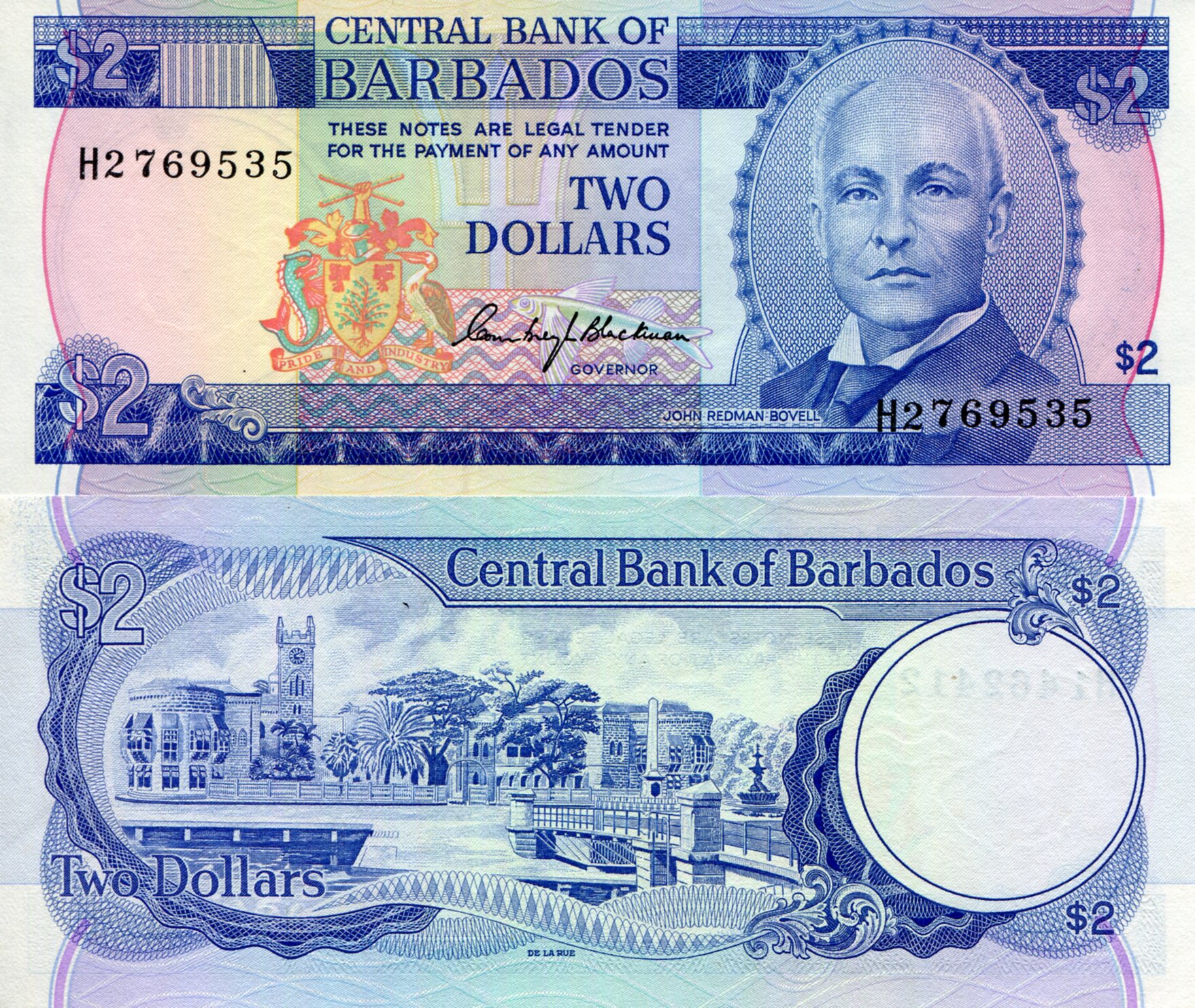 Barbados 2 Dollars UNC pick #: 30a