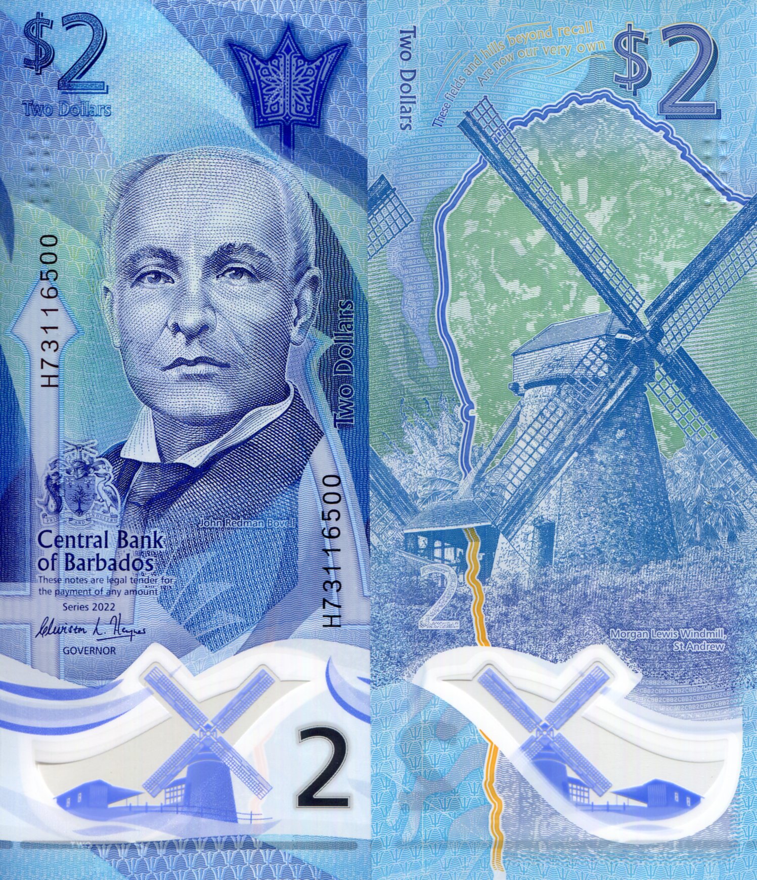Barbados 2 Dollars UNC pick #: New