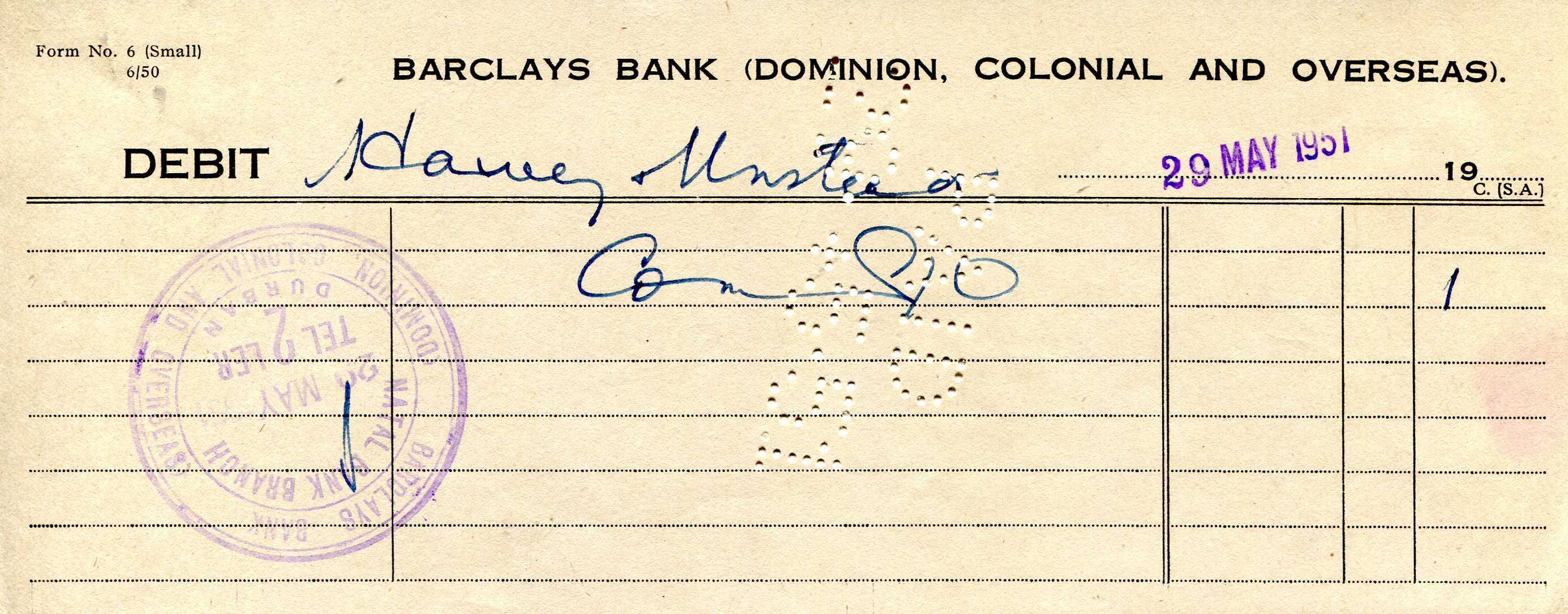 Barclays Bank Debit Slip