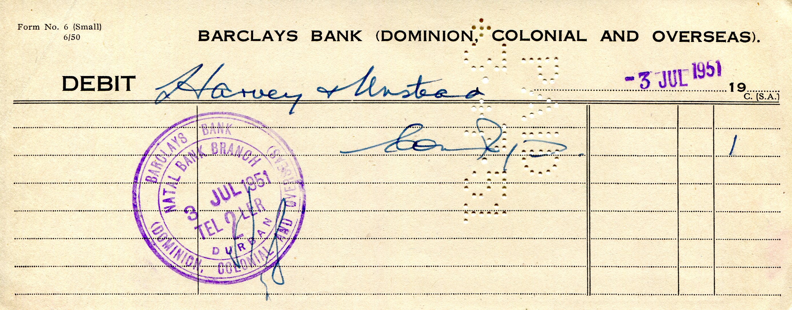 Barclays Bank Debit Slip