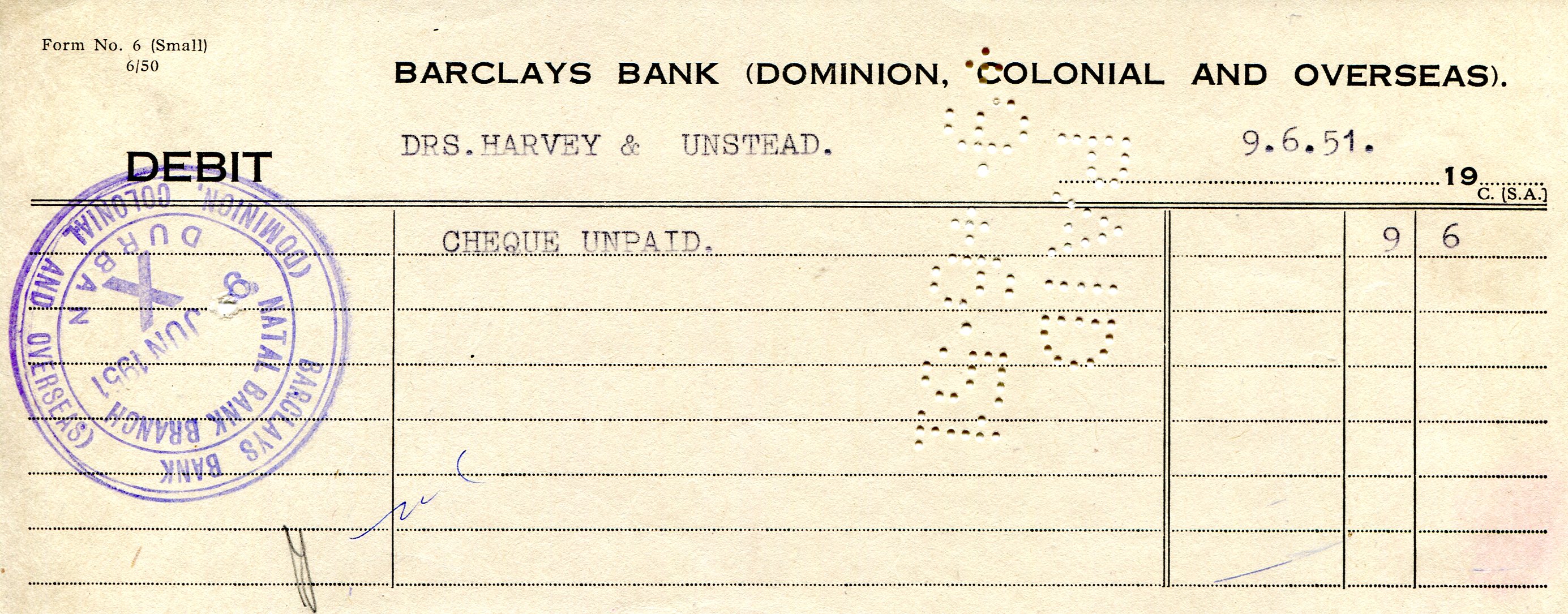 Barclays Bank Debit Slip