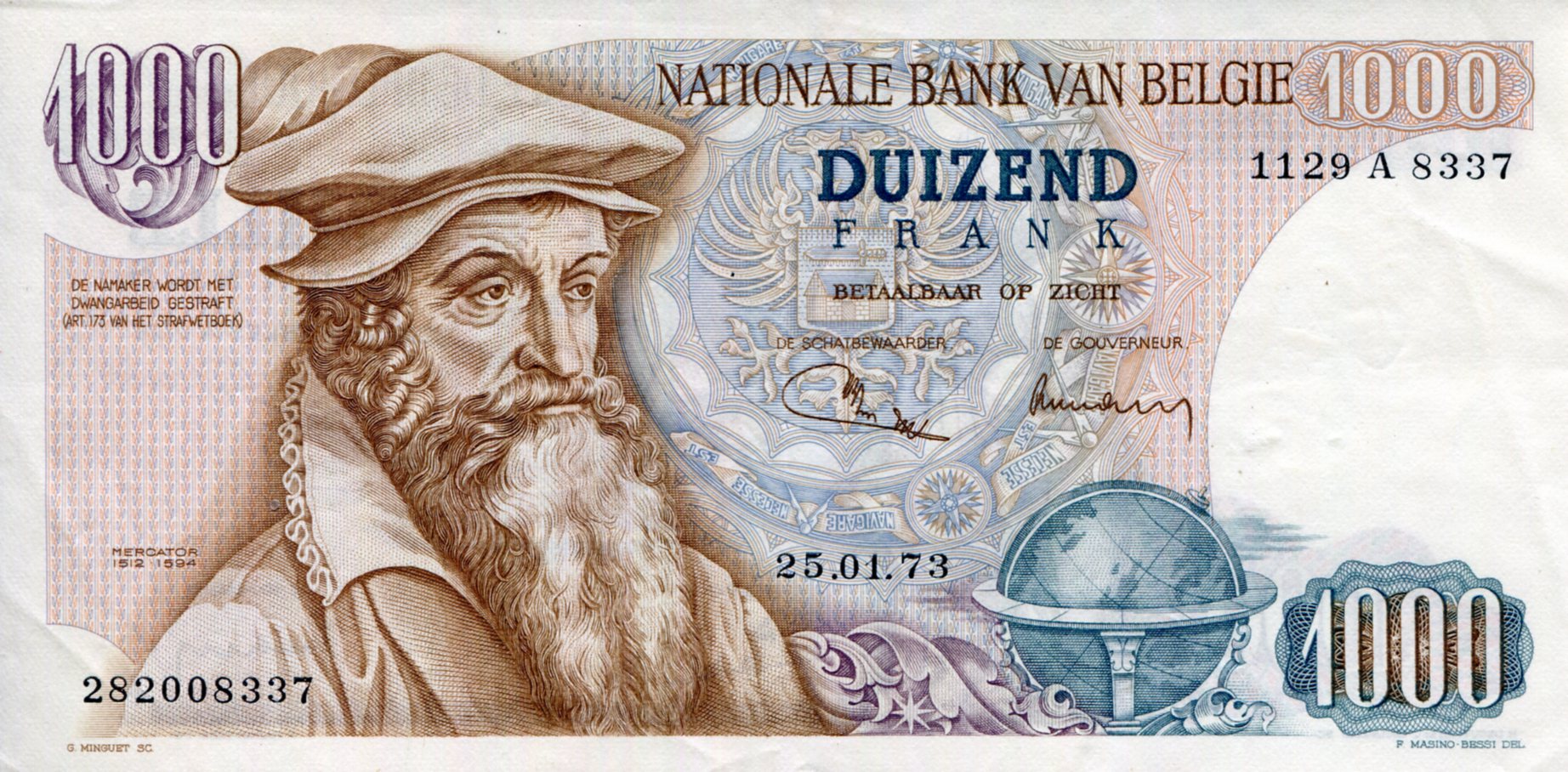 Belgium 1,000 Francs XF (see large scan) pick #: 136b