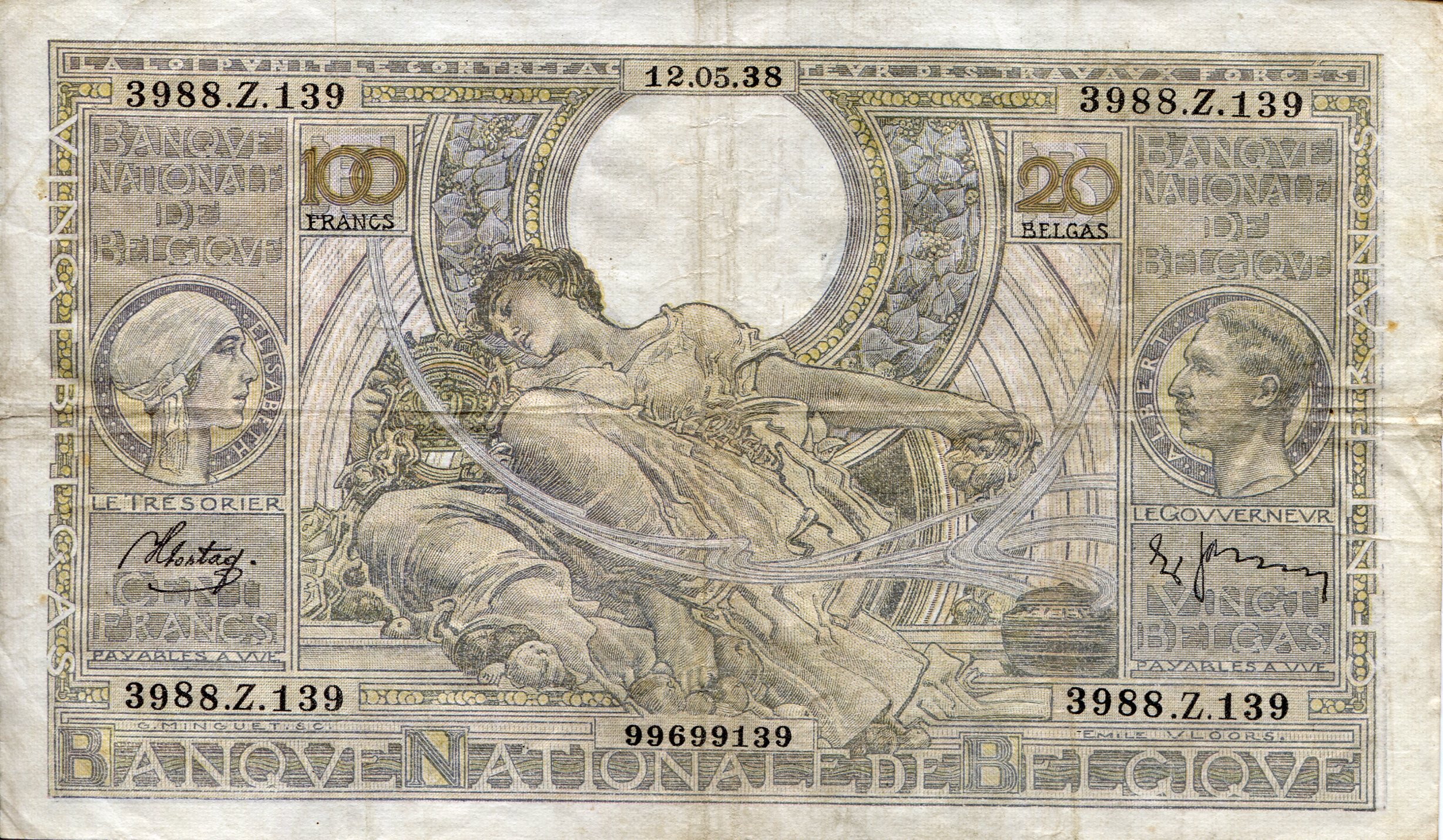 Belgium 100 Francs F pick #: 107