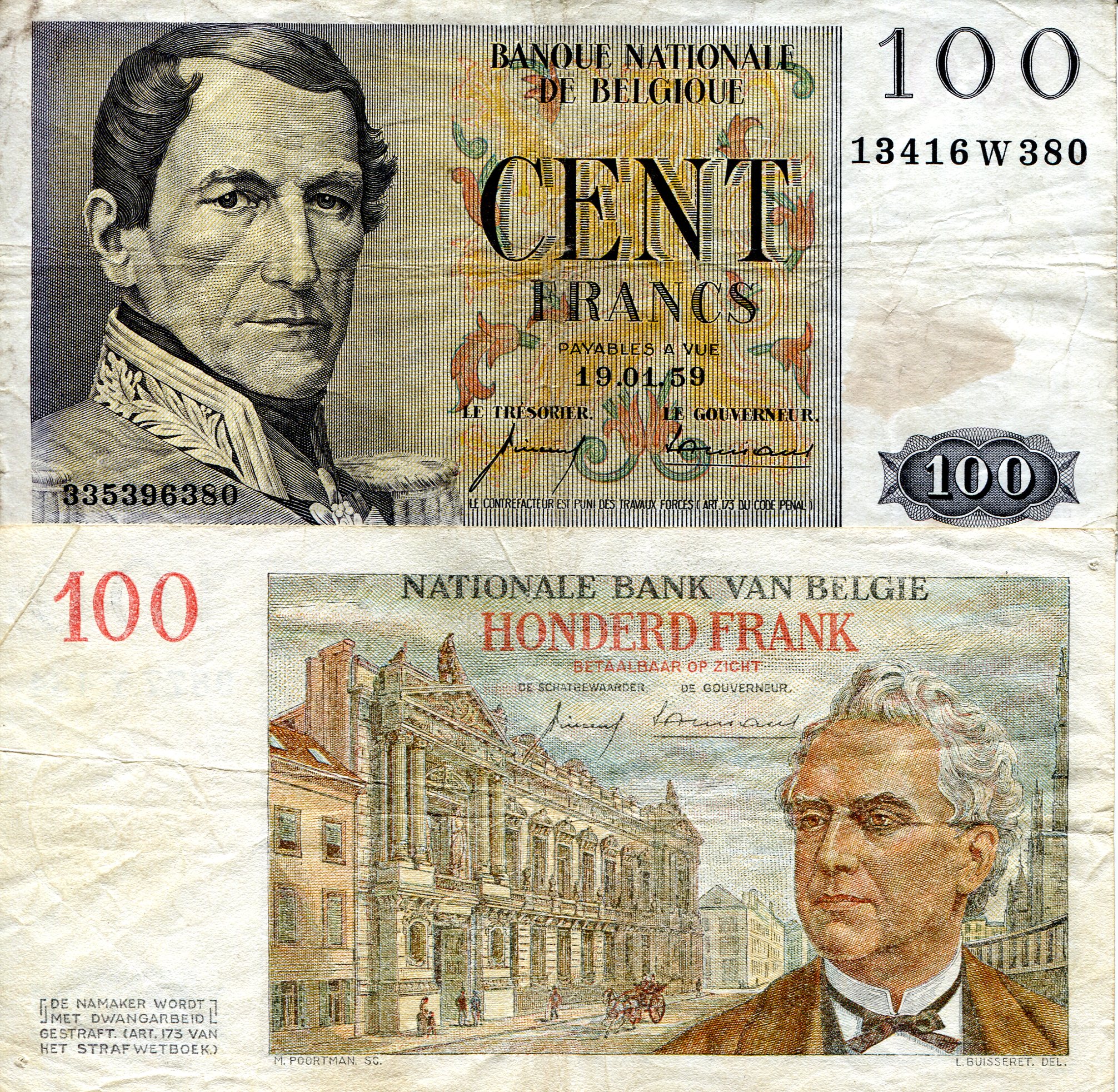 Belgium 100 Francs F pick #: 129c