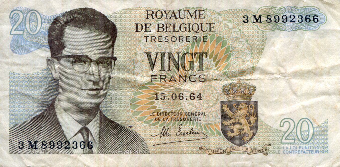 Belgium 20 Francs F/VG (see larger scan) pick #: 138b