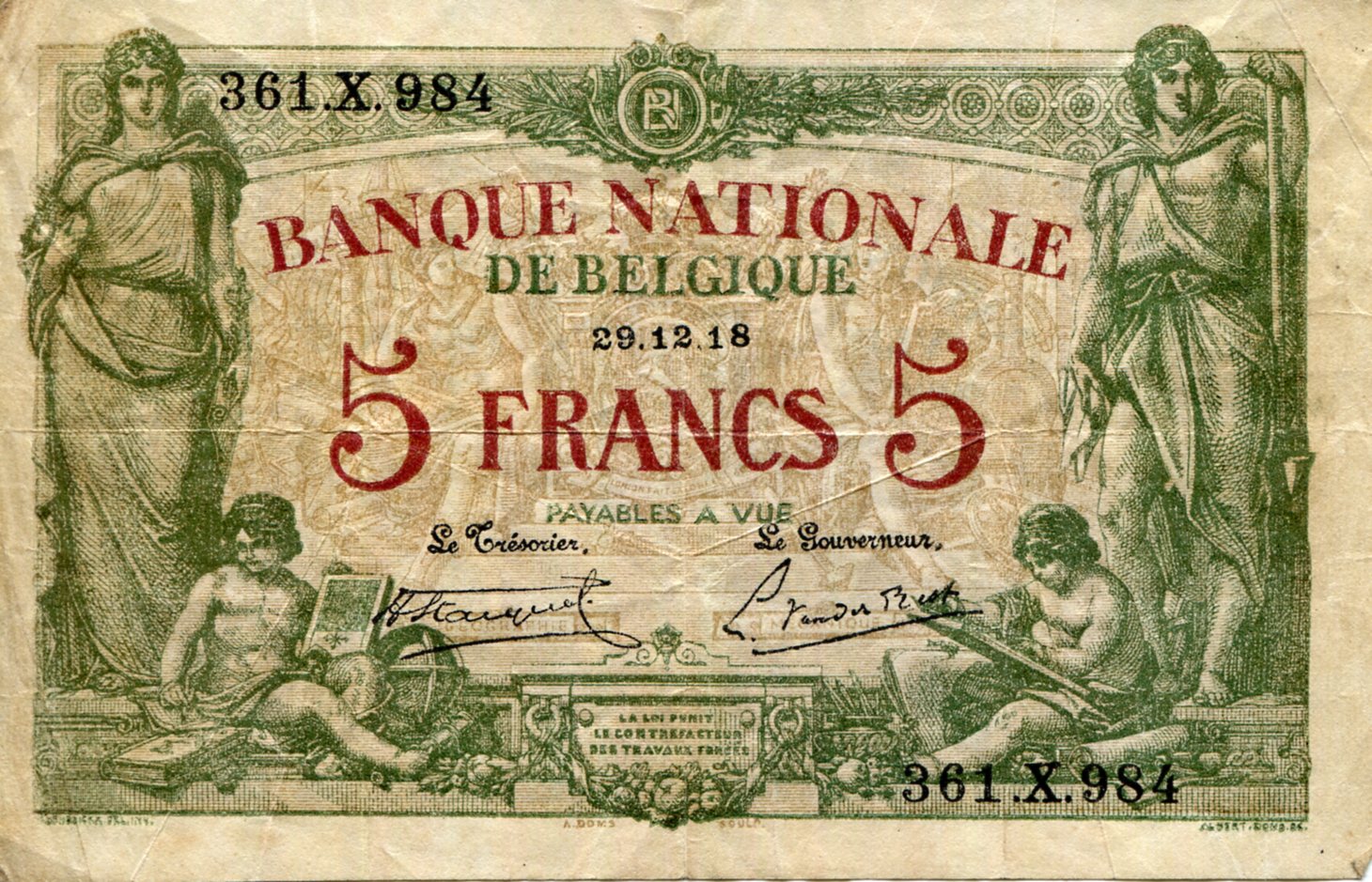 Belgium 5 Francs F/VG (see large scan) pick #: 75b