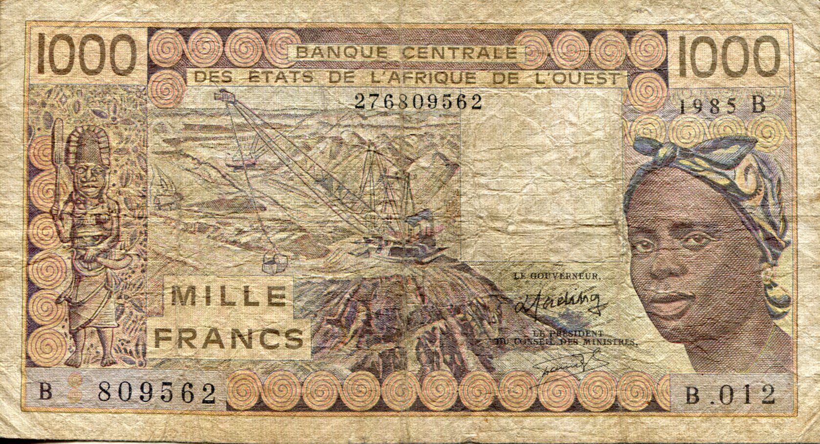 Benin 1,000 Francs VG (See large scan) pick #: 207Bd