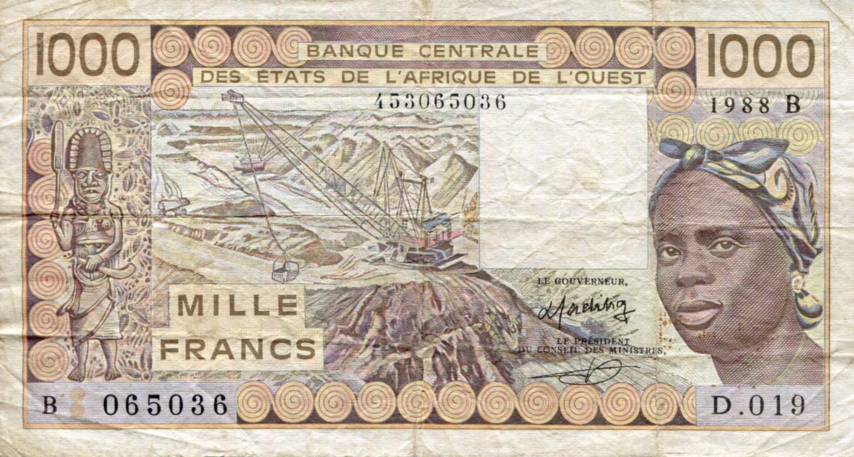 Benin 1,000 Francs VG (See large scan) pick #: 207Bg