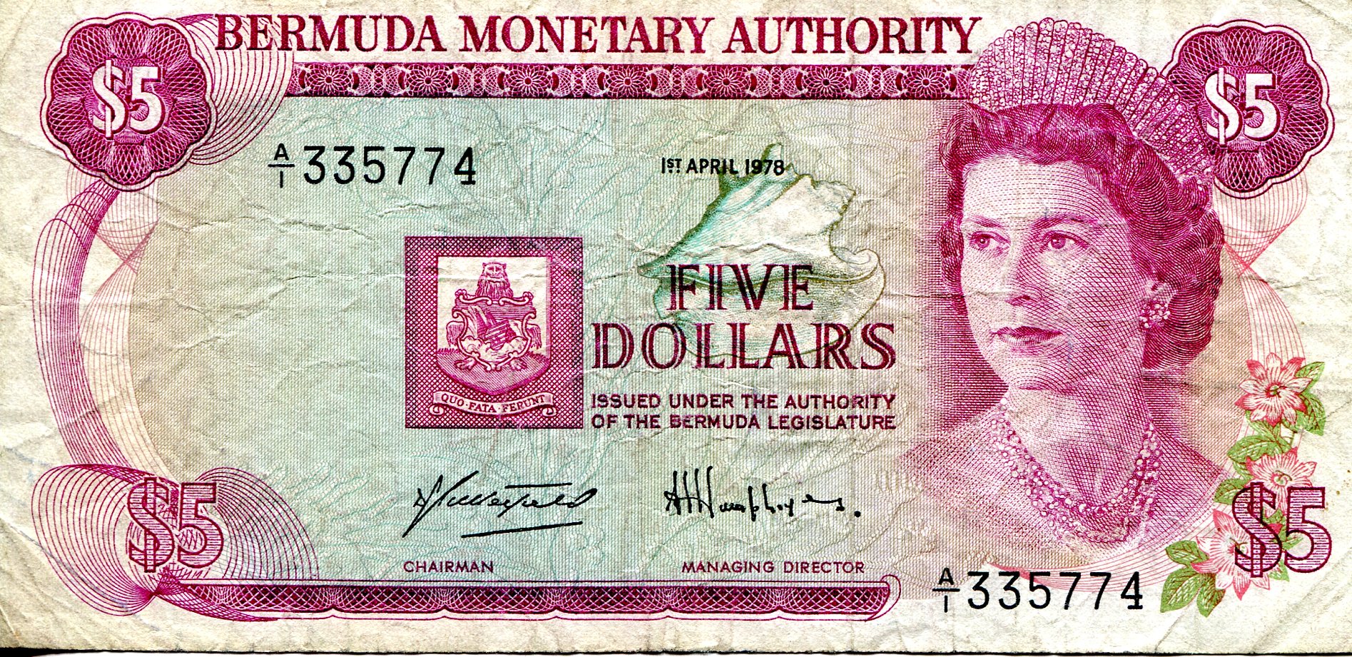 Bermuda  5 Dollars VF/F pick #: 29a
