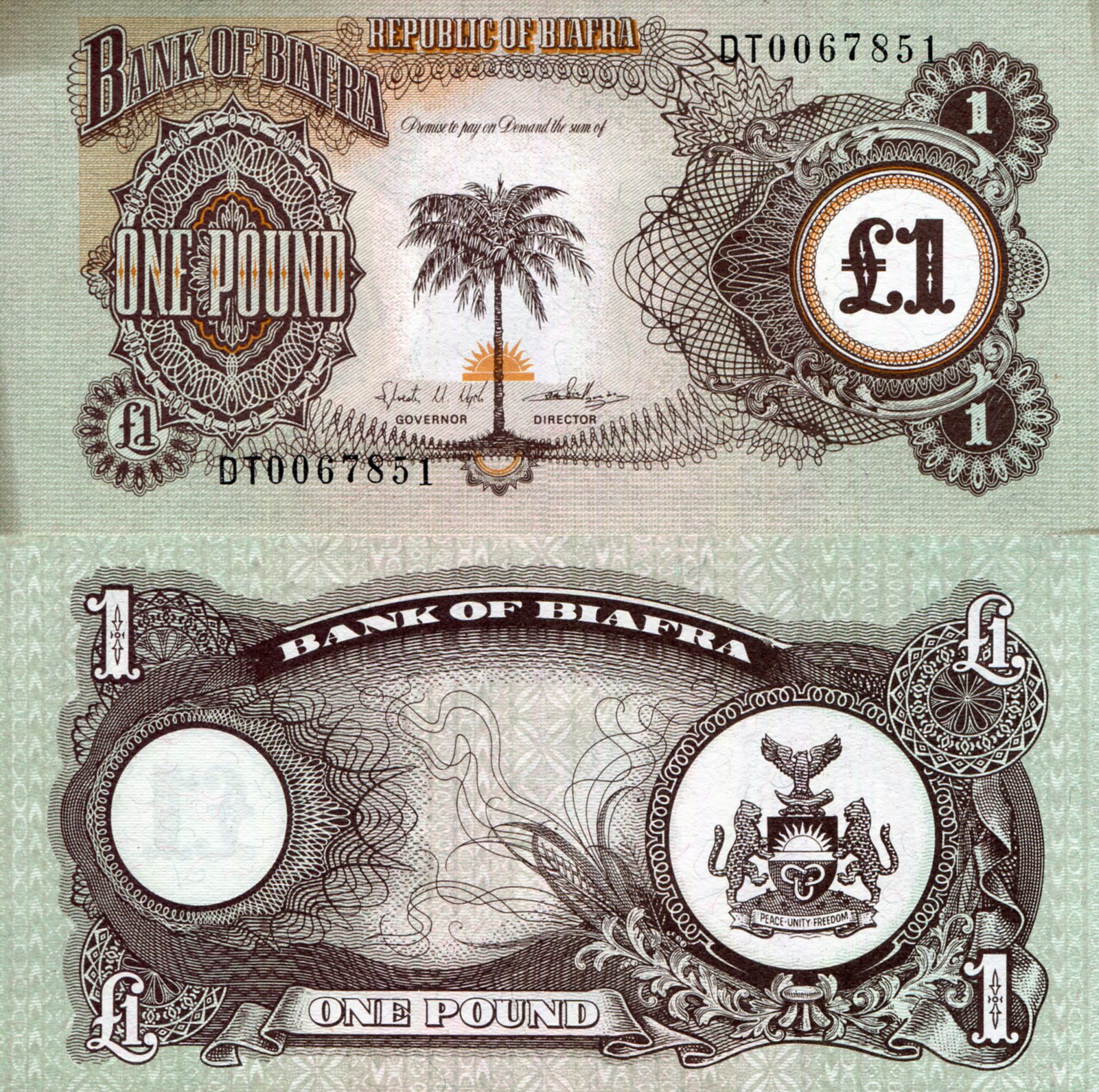 Biafra 1 Pound  VF (noticeable stains) pick #: 5a