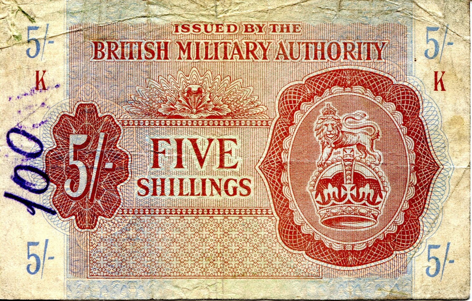 Great Britain 5 Shillings VG- (see scan) pick #: m4