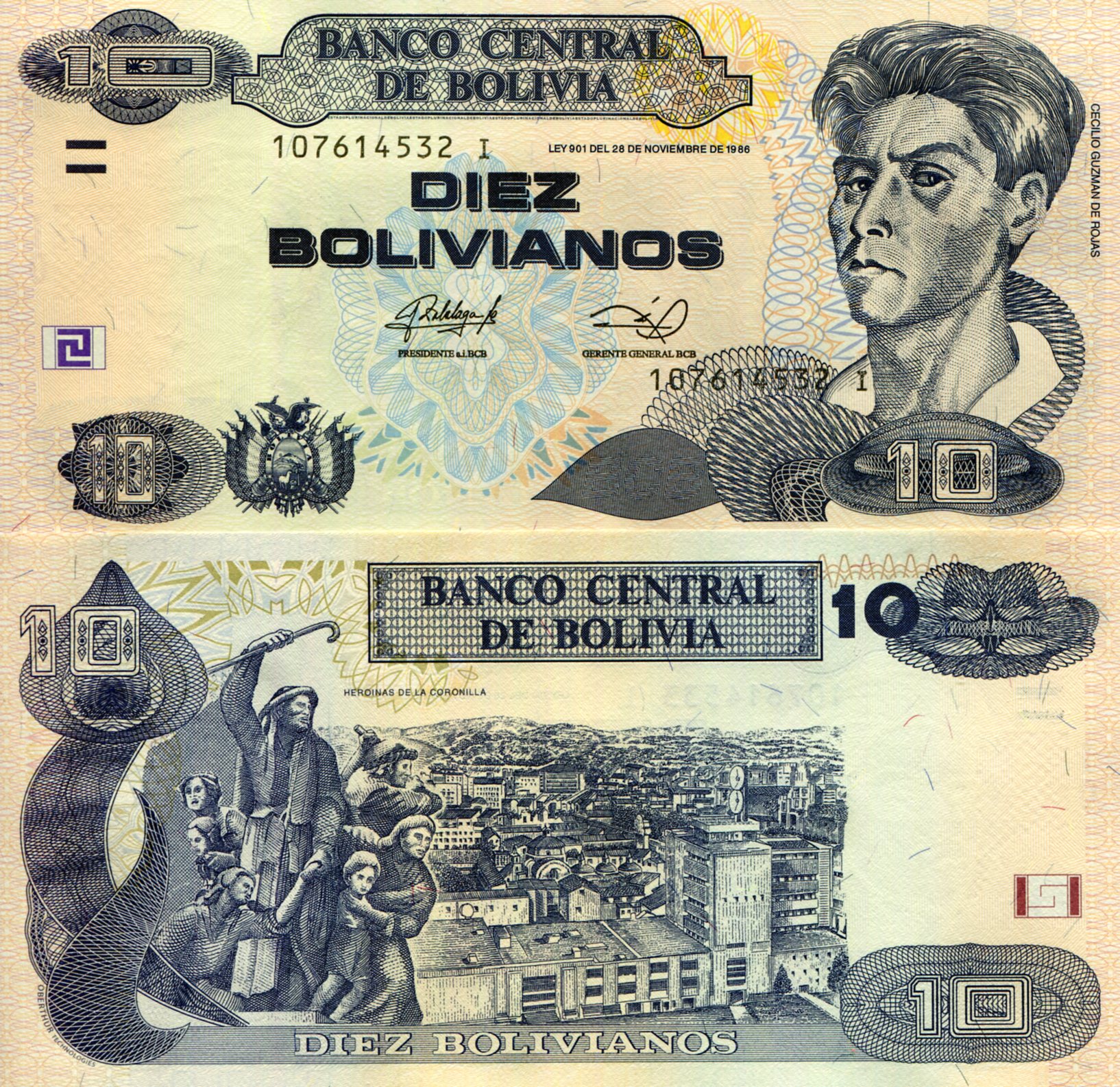 Bolivia  10 Bolivianos UNC pick #: 233d