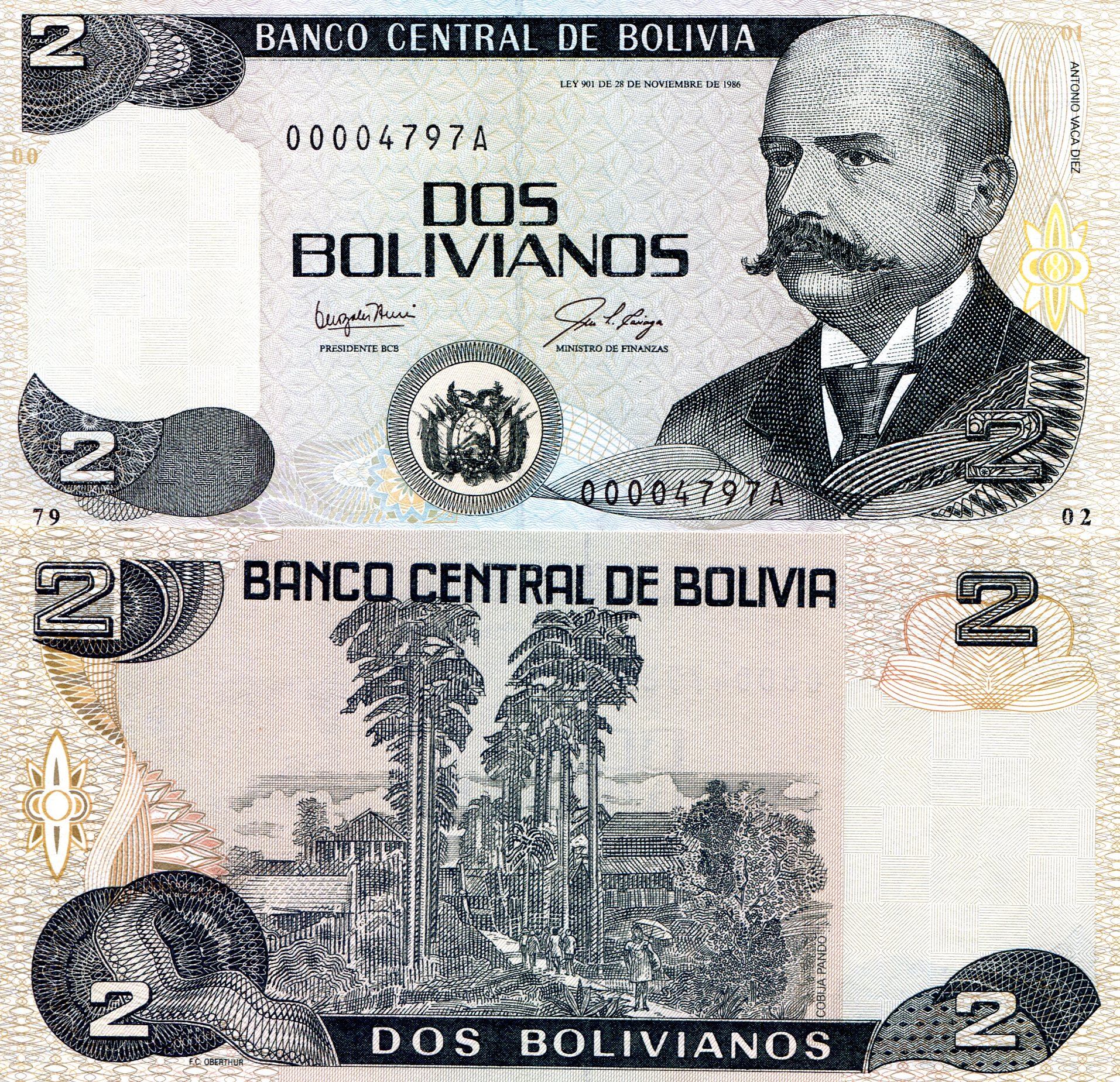 Bolivia  2 Bolivianos UNC pick #: 202a
