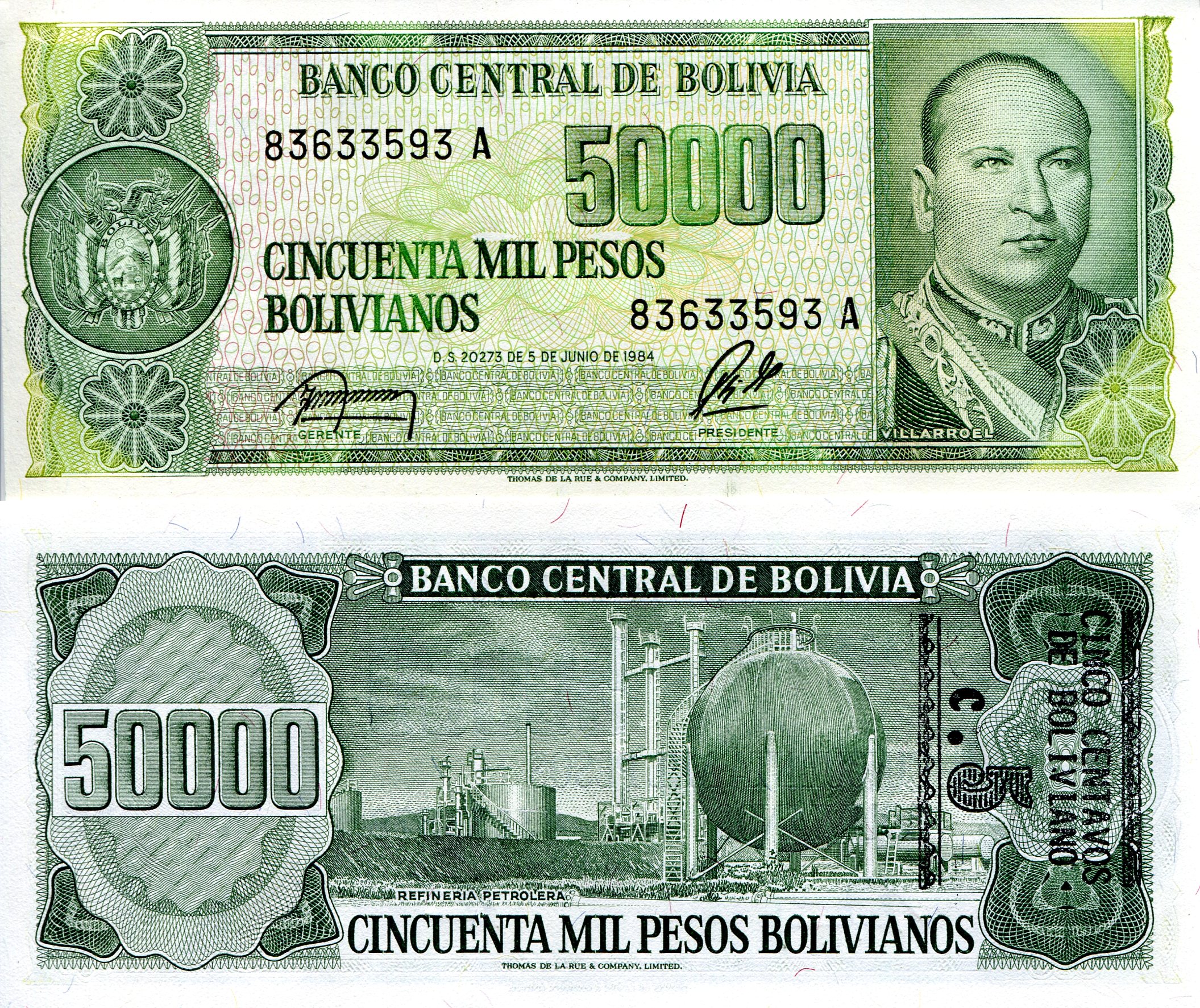 Bolivia  5 Centavos aUNC (minor corner issue) pick #: 196