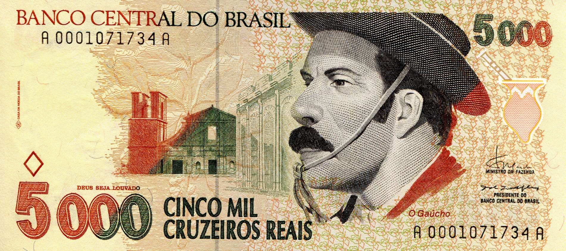 Brazil 5,000 Cruzeiros Reais aUNC pick #: 241
