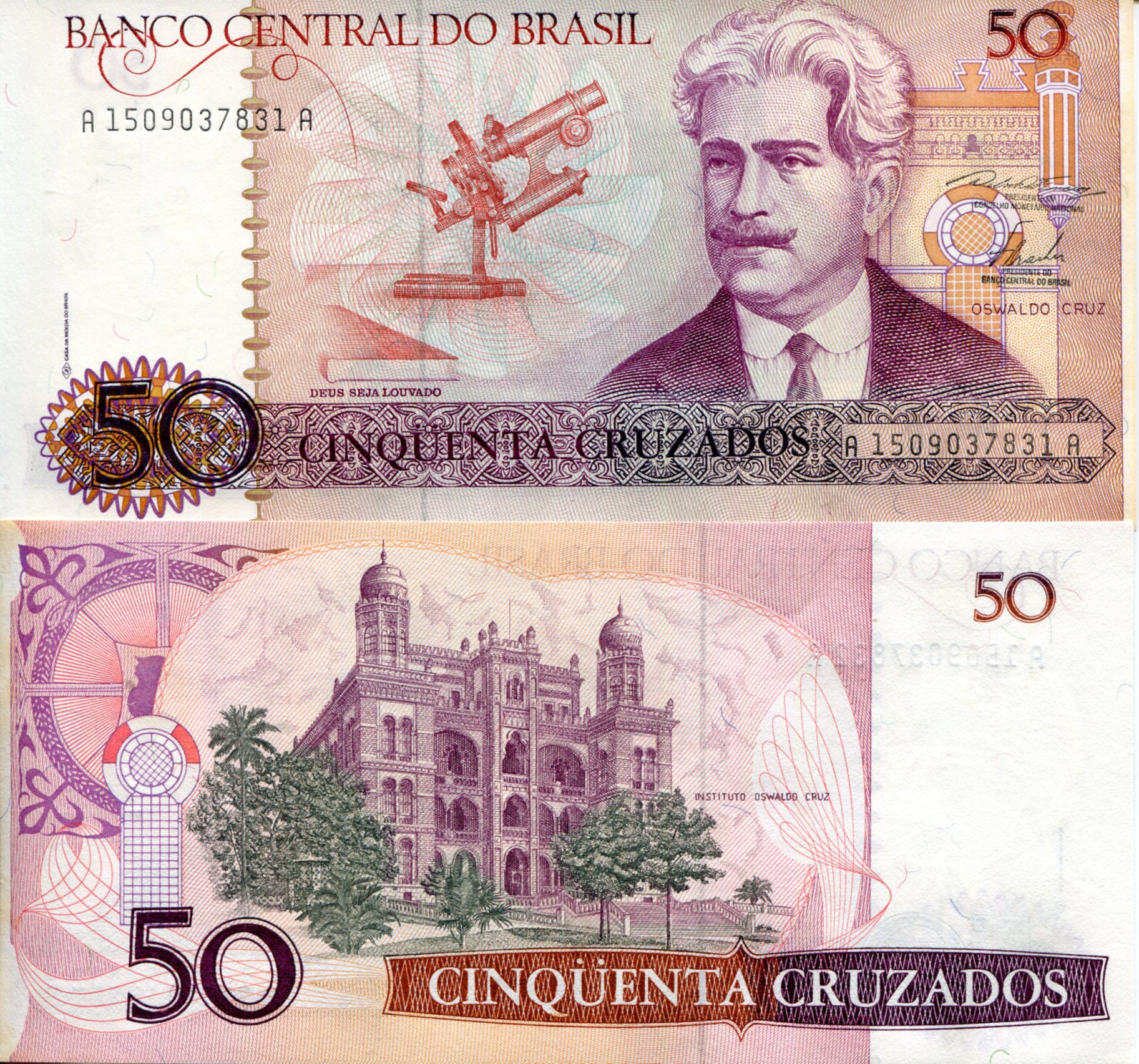 Brazil 50 Cruzados aUNC (does not lay flat) pick #: 210a