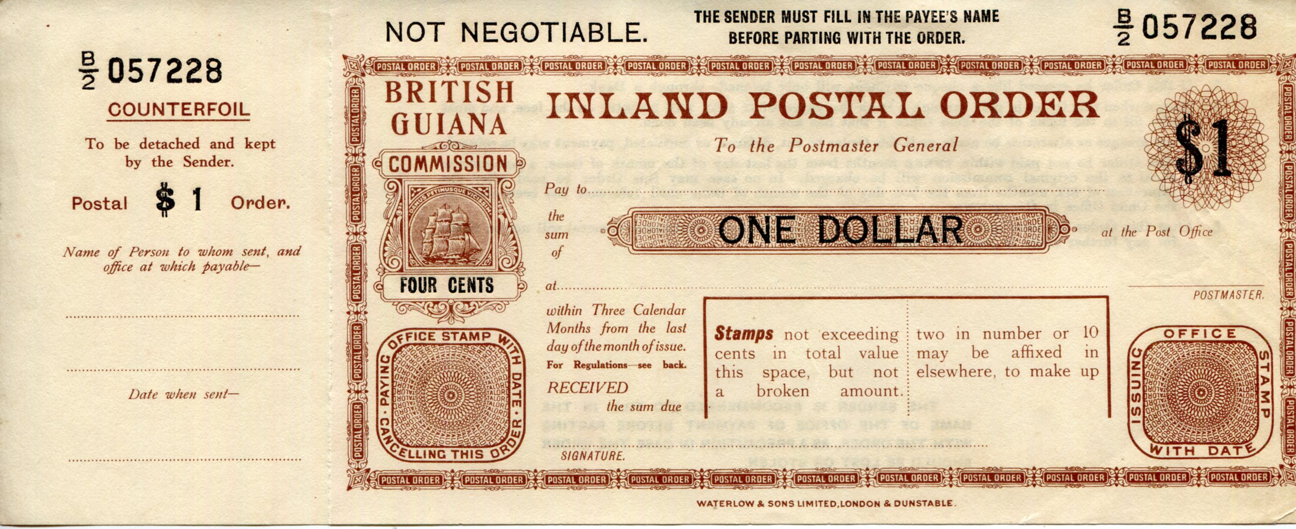 British Guiana 1 Dollar Not Graded pick #: NP (Postal Order)