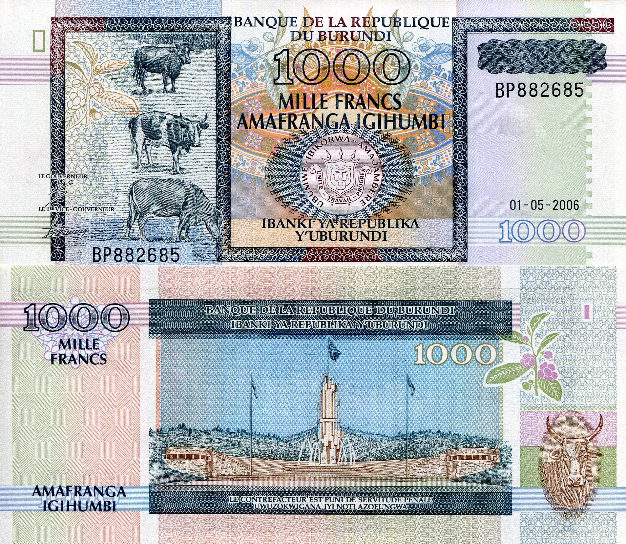 Burundi 1,000 Francs UNC pick #: 39d