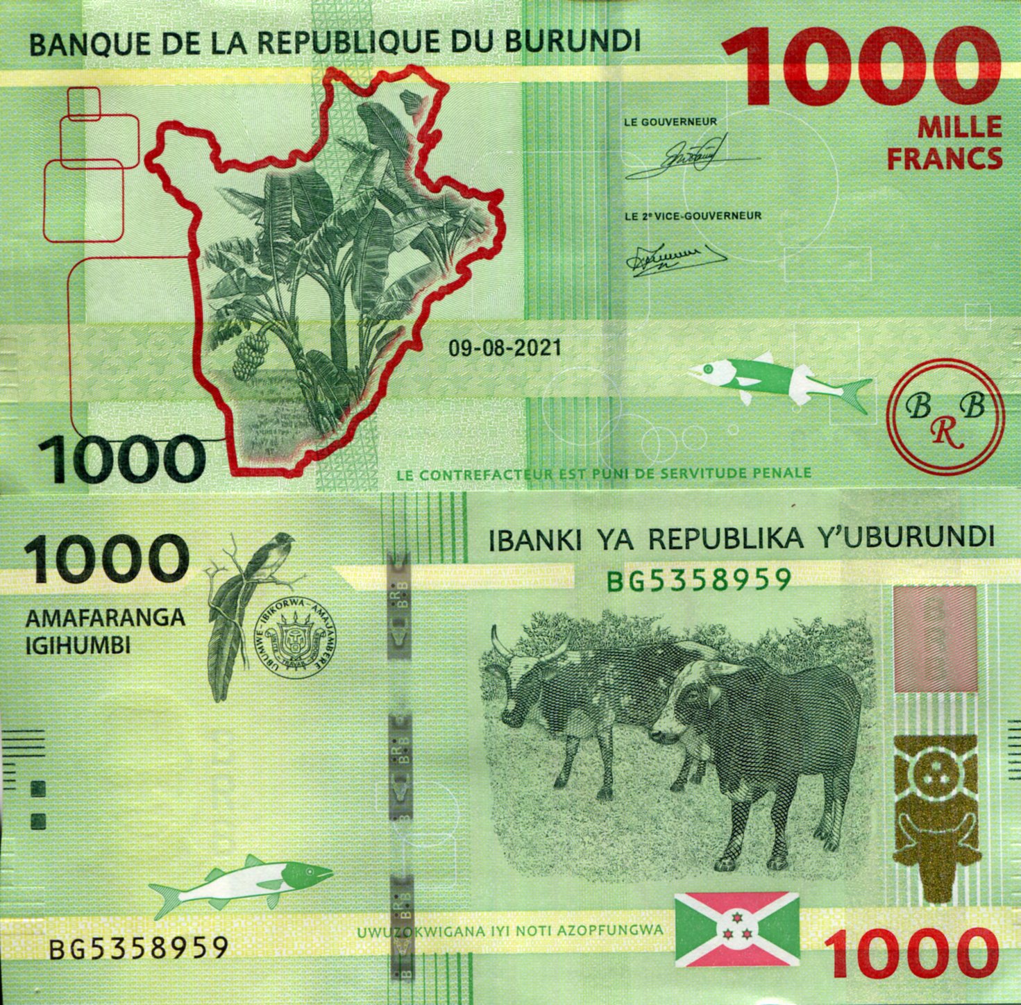 Burundi 1,000 Francs UNC pick #: New