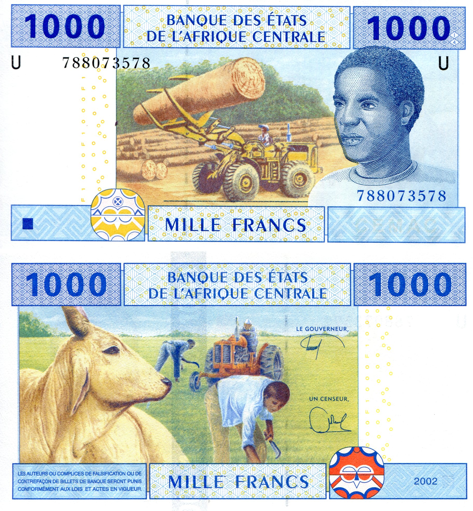 Cameroun 1000 Francs UNC pick #: 207Ud (Alt. Sign)