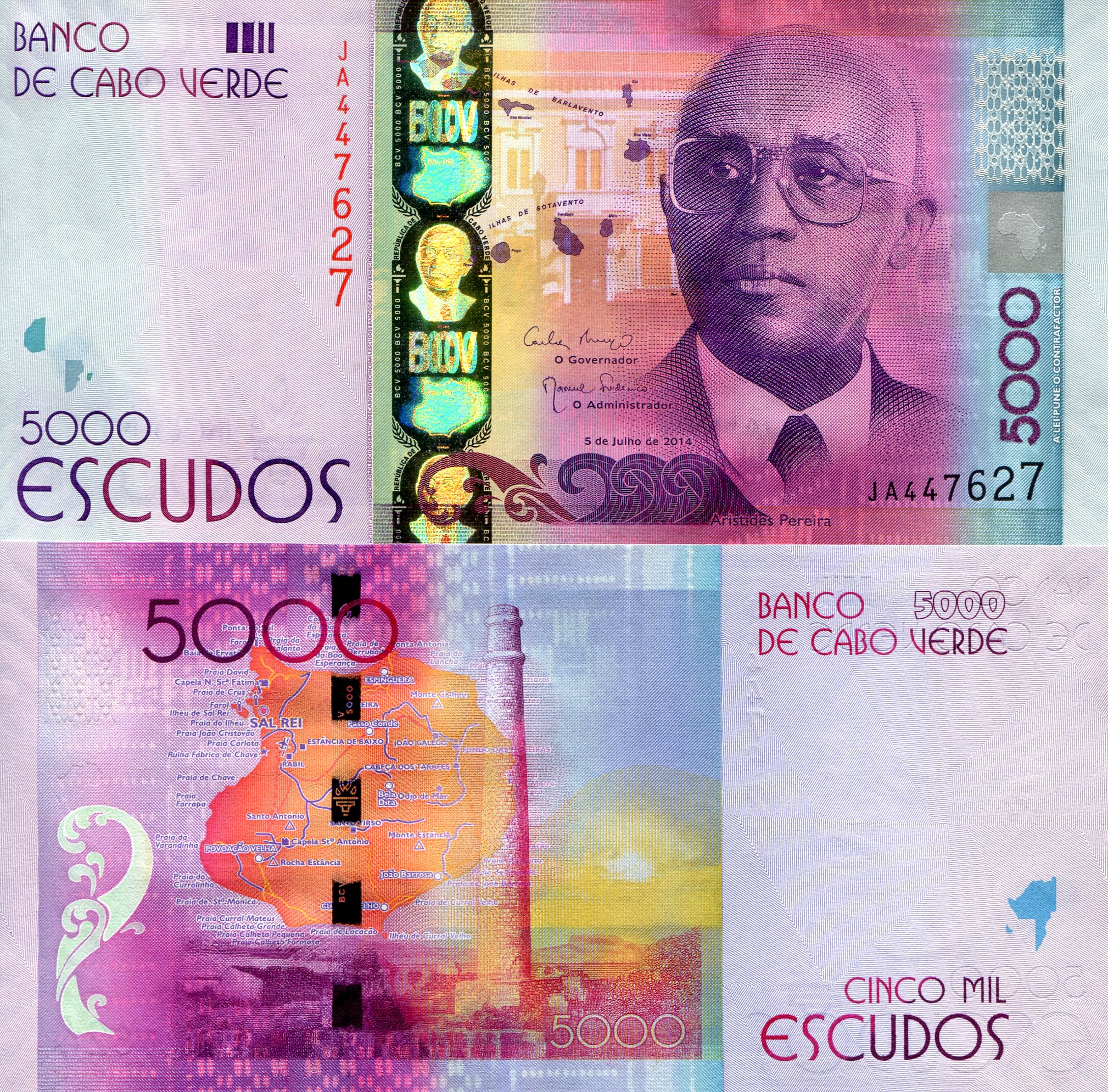 Cape Verde 5,000 Escudos UNC pick #: 75