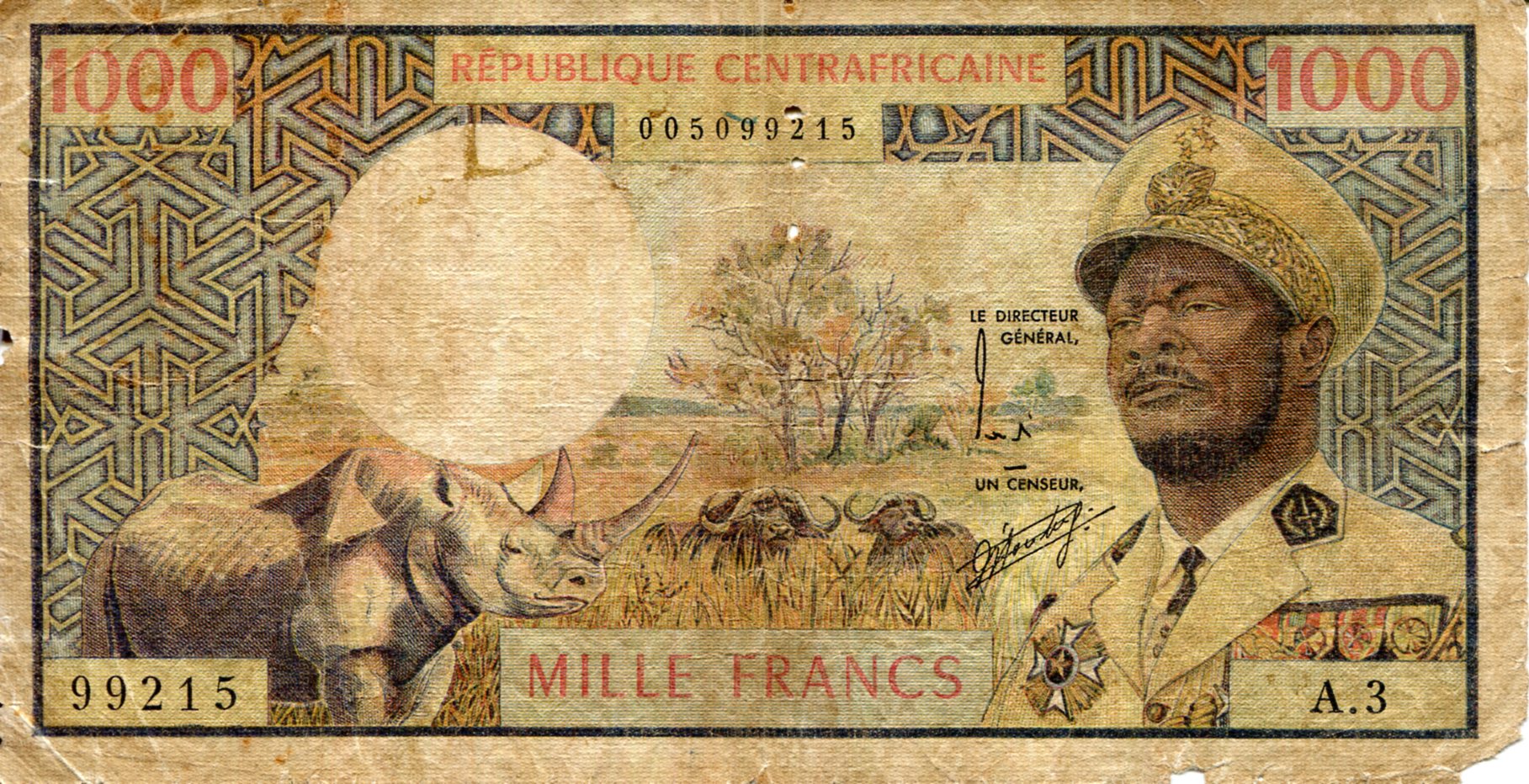 Central African Republic 1,000 Francs VG (See large scan) pick #: 2a