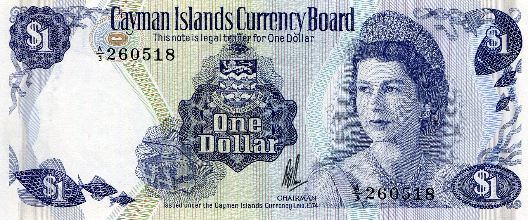 Cayman Islands 1 Dollar UNC pick #: 5a