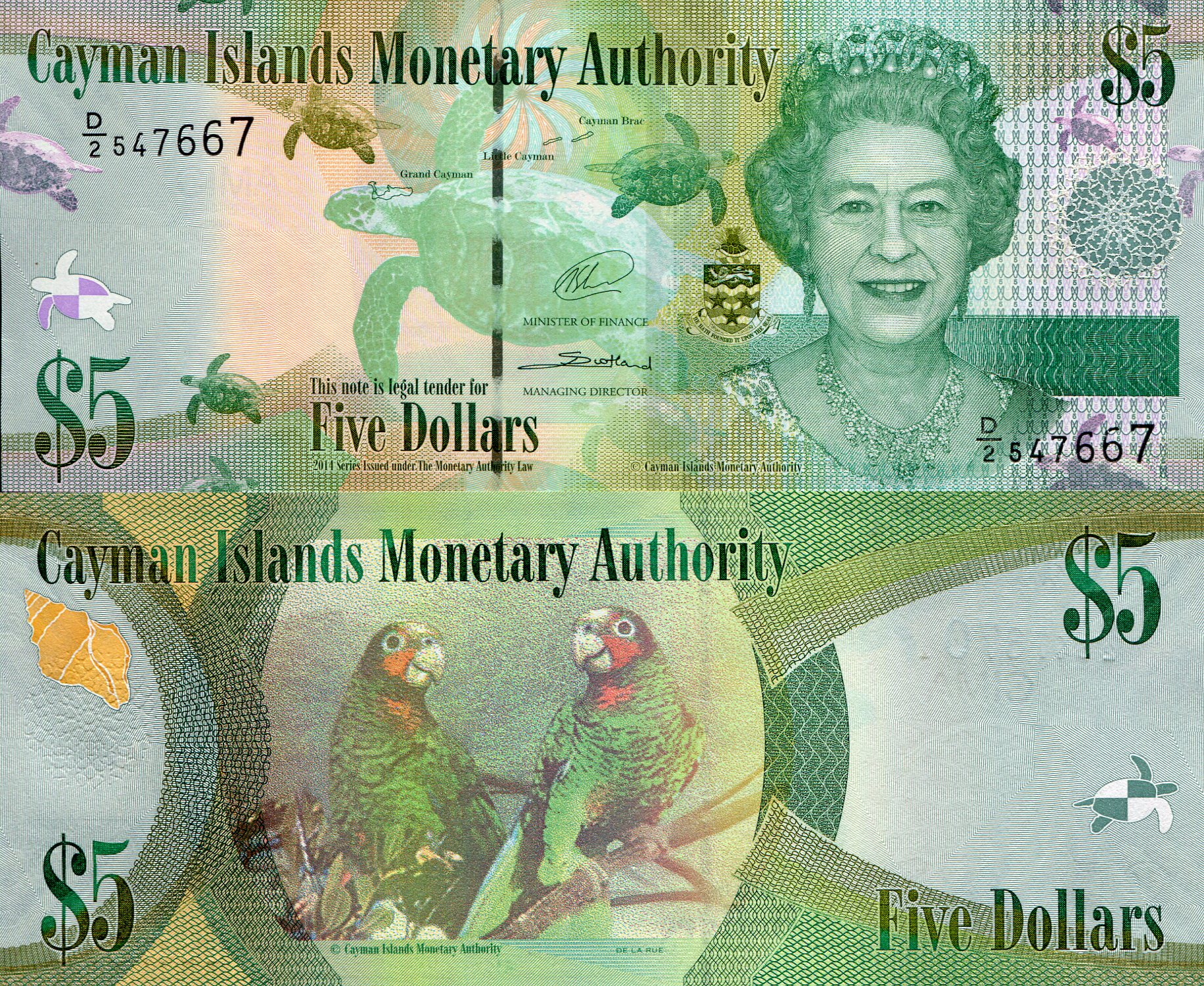 Cayman Islands 5 Dollars UNC pick #: 39b