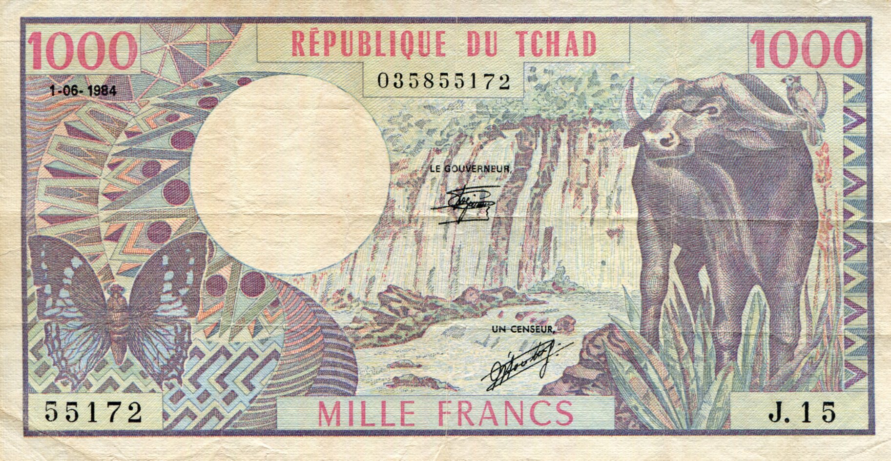 Chad 1,000 Francs F (See large scan) pick #: 7b