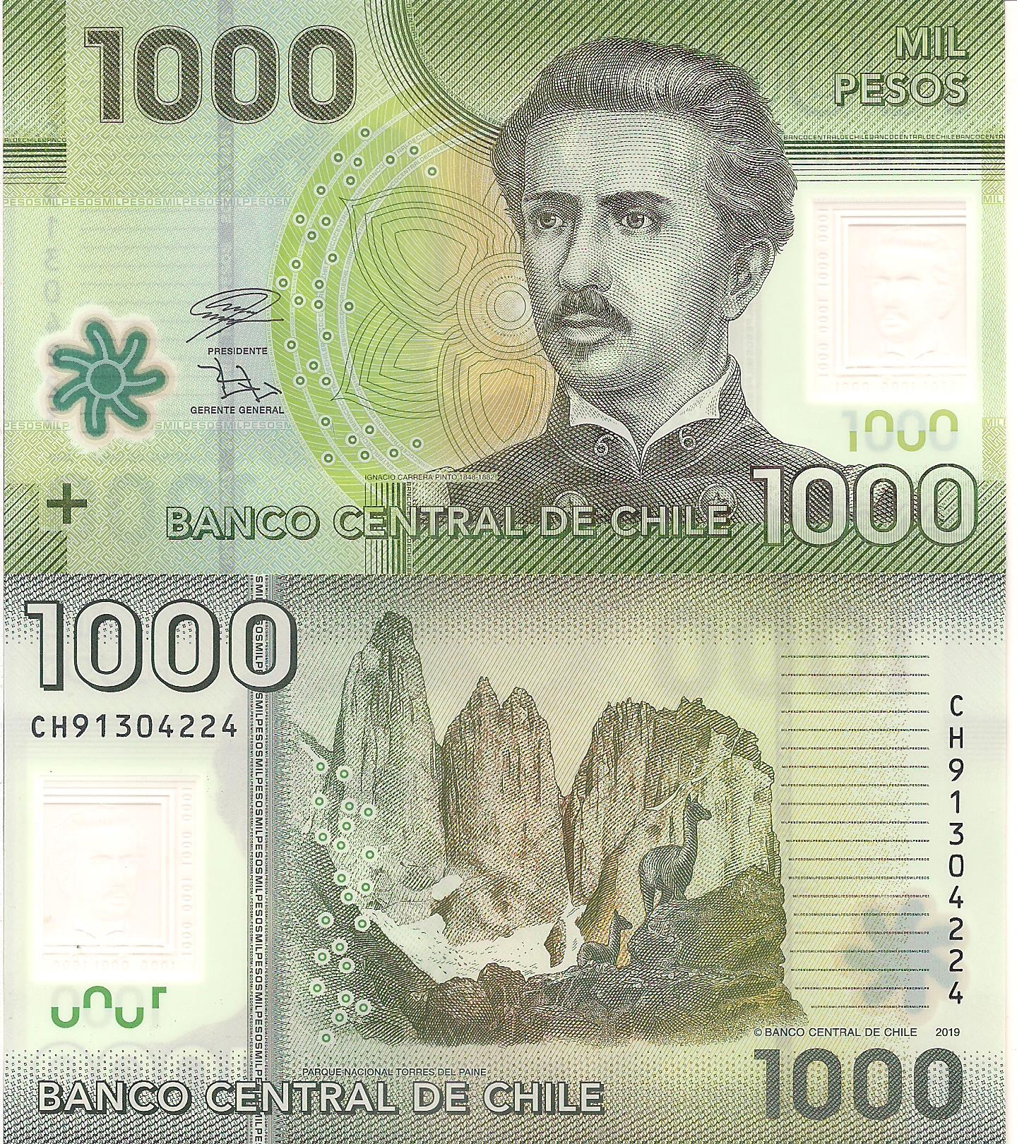 Chile 1,000 Pesos UNC pick #: 161j