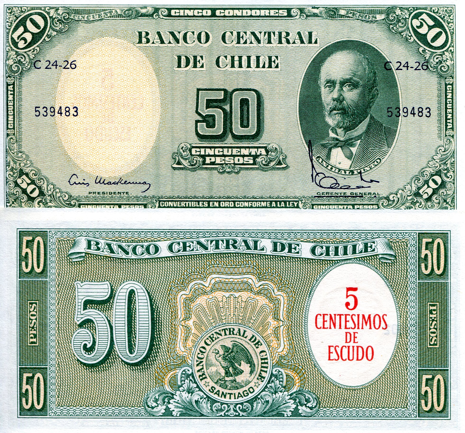 Chile 50 Pesos UNC pick #: 126c