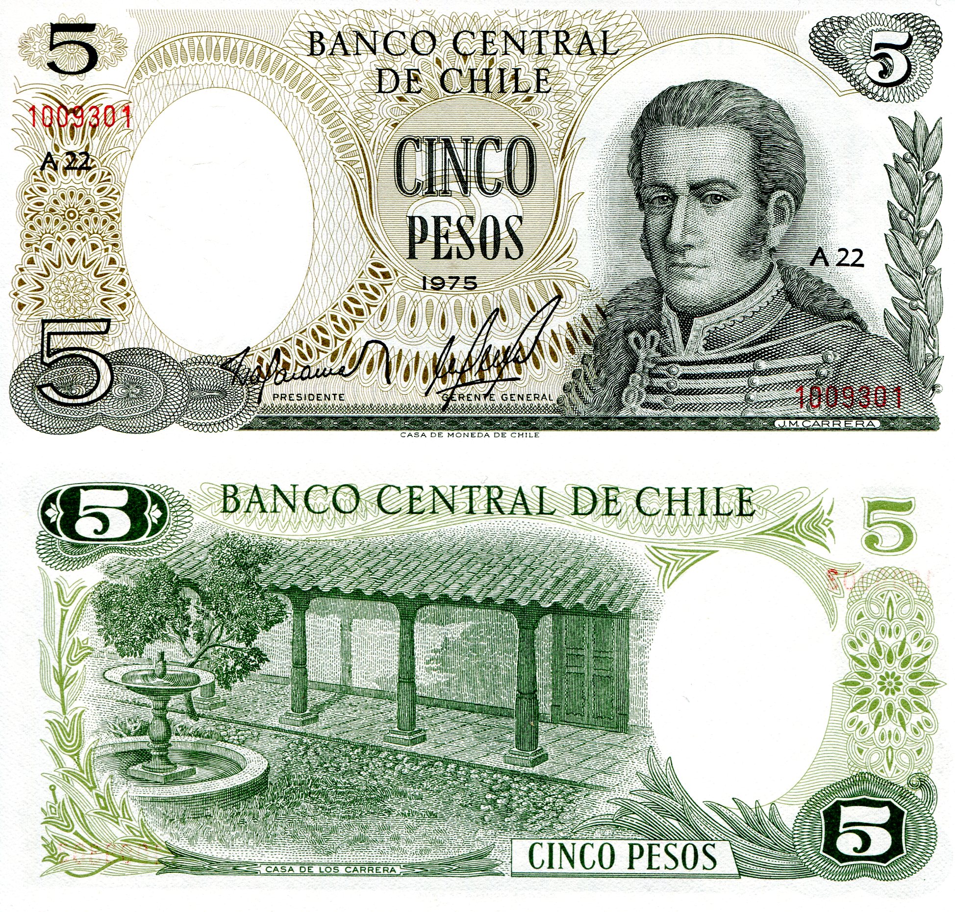 Chile 5 Pesos UNC pick #: 149a