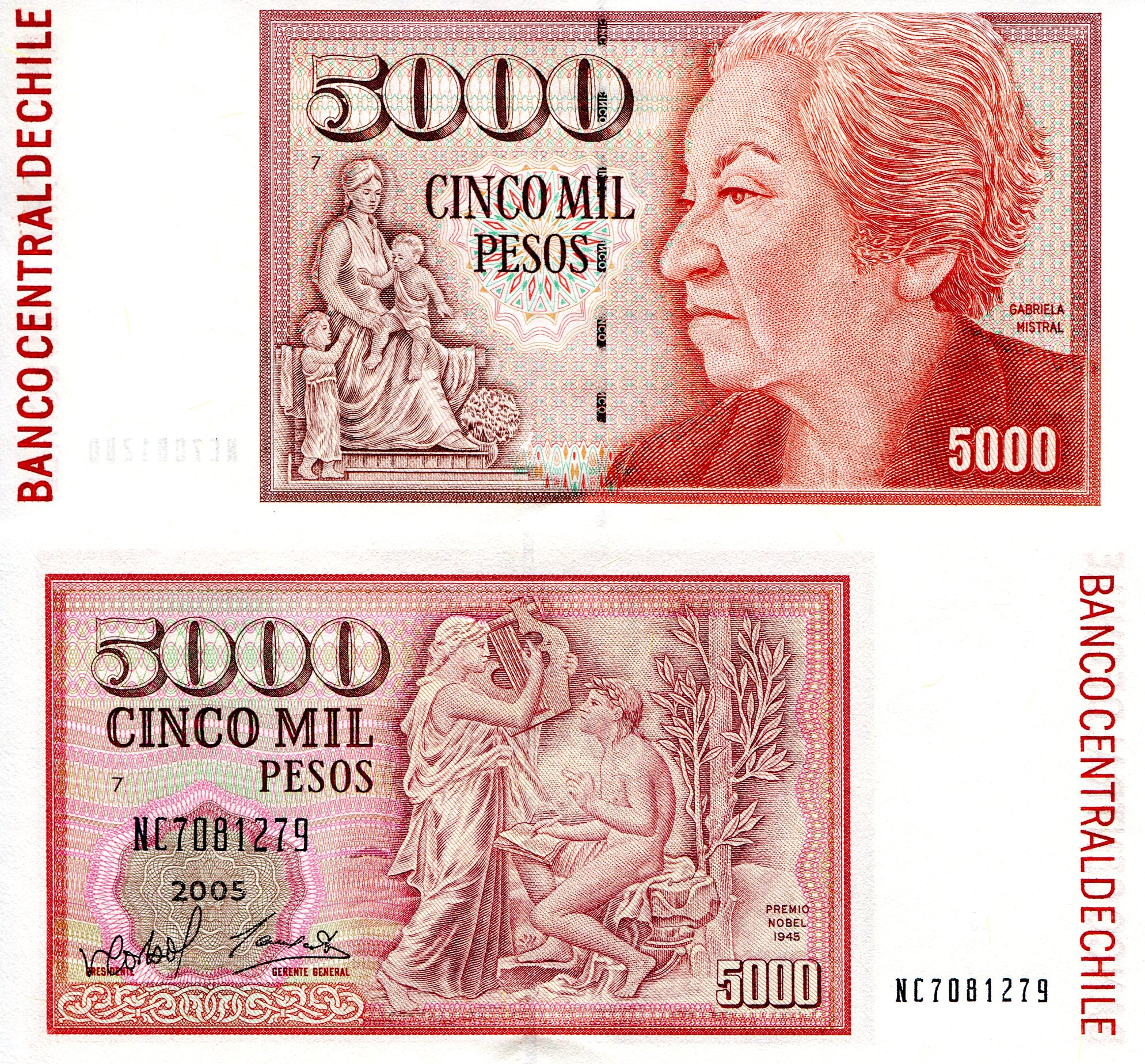 Chile 5,000 Pesos UNC pick #: 155e