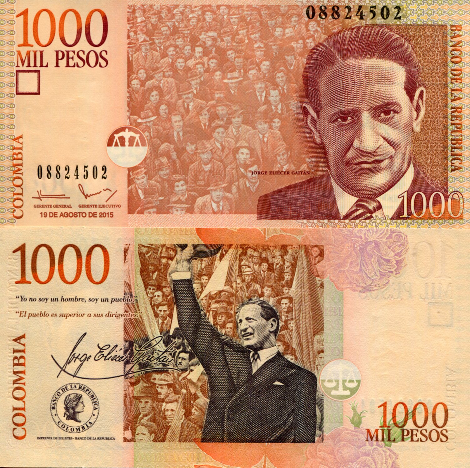 Colombia  1,000 Pesos UNC pick #: 456r