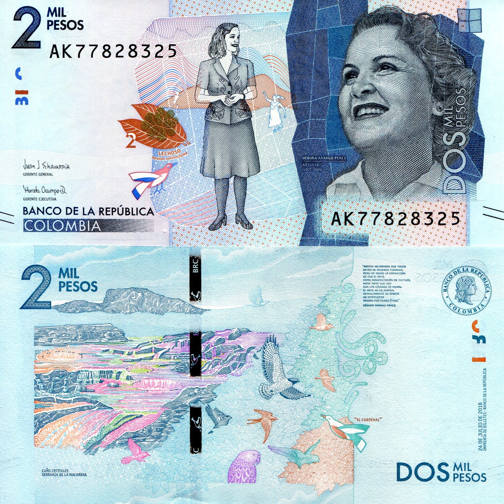 Colombia  2,000 Pesos UNC pick #: 458b