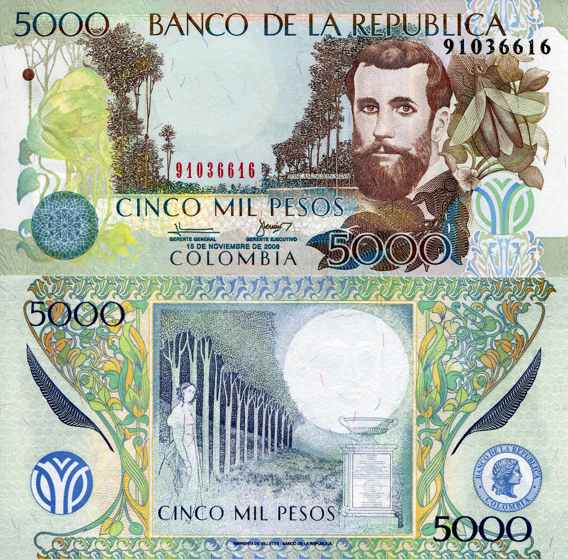 Colombia  5,000 Pesos UNC pick #: 452i