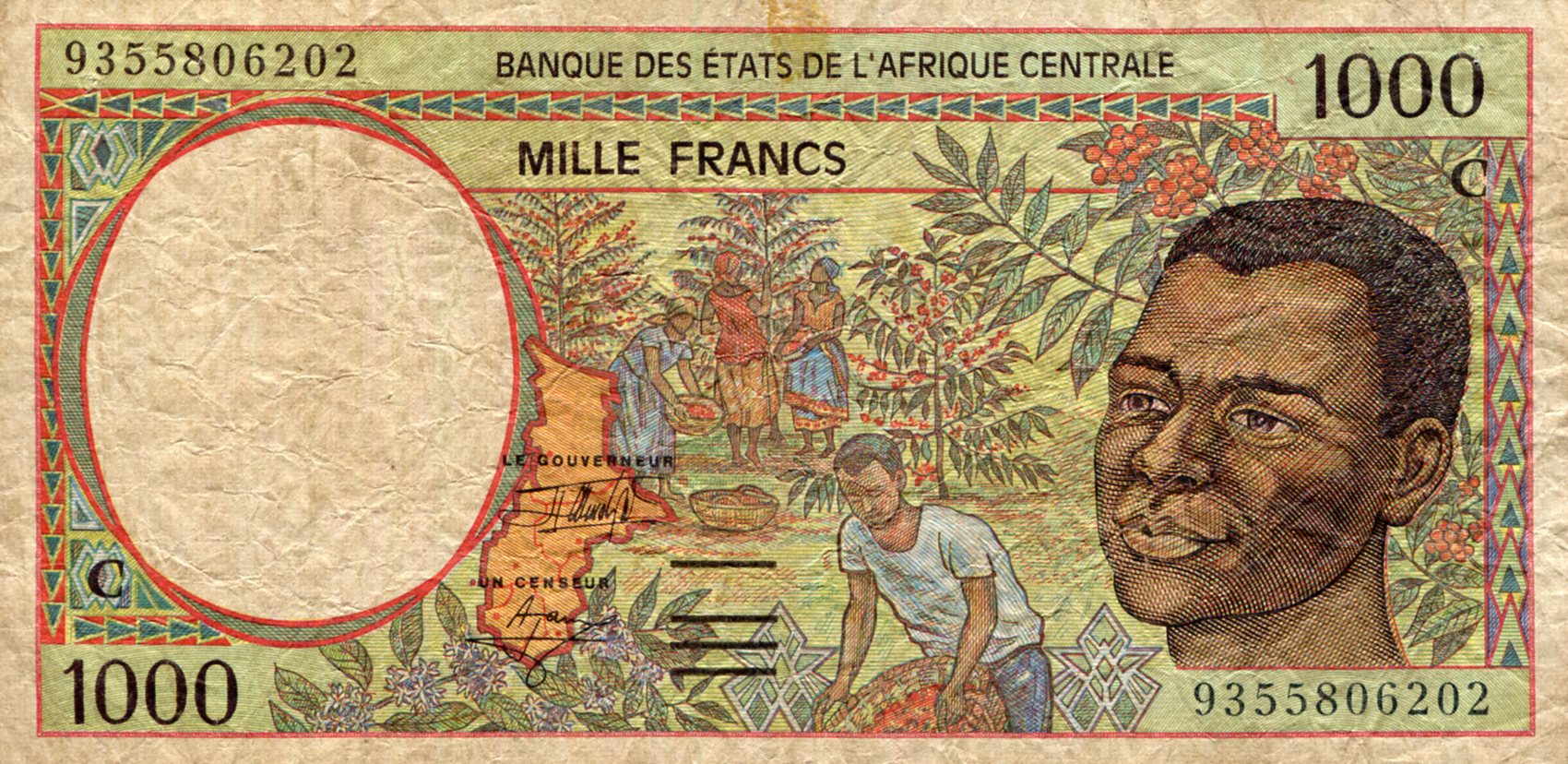 Congo Republic 1,000 Francs F/VG+ (see large scan) pick #: 102Ca