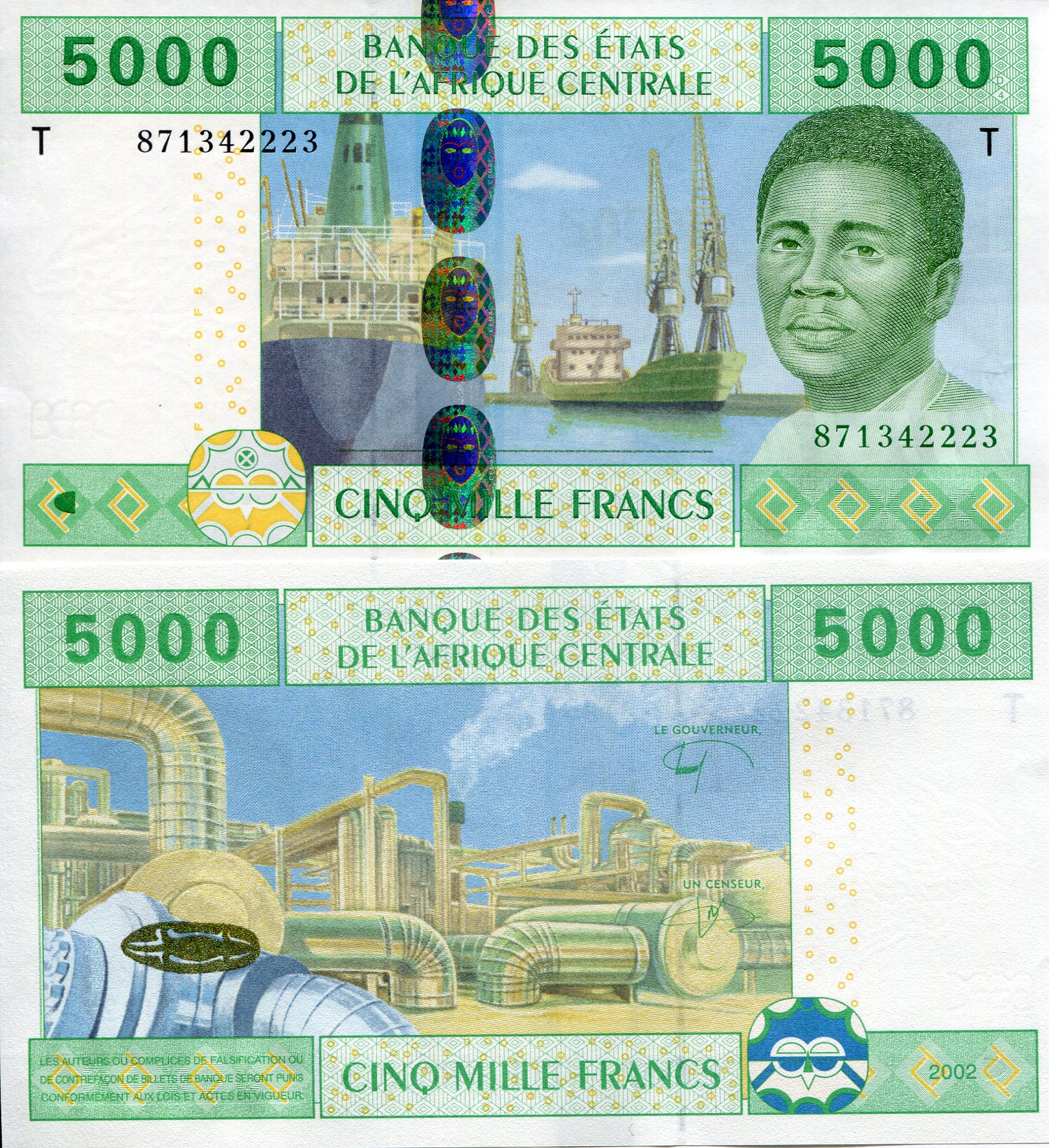Congo Republic 5,000 Francs UNC pick #: 109Td