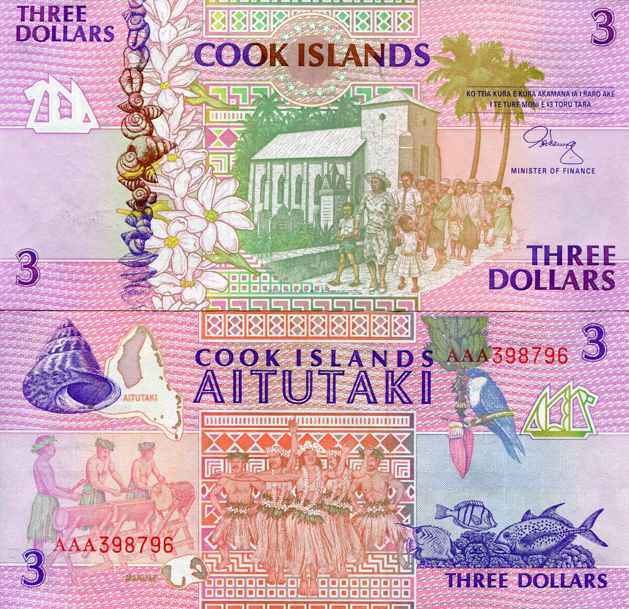 Cook Islands 3 Dollars UNC pick #: 7a