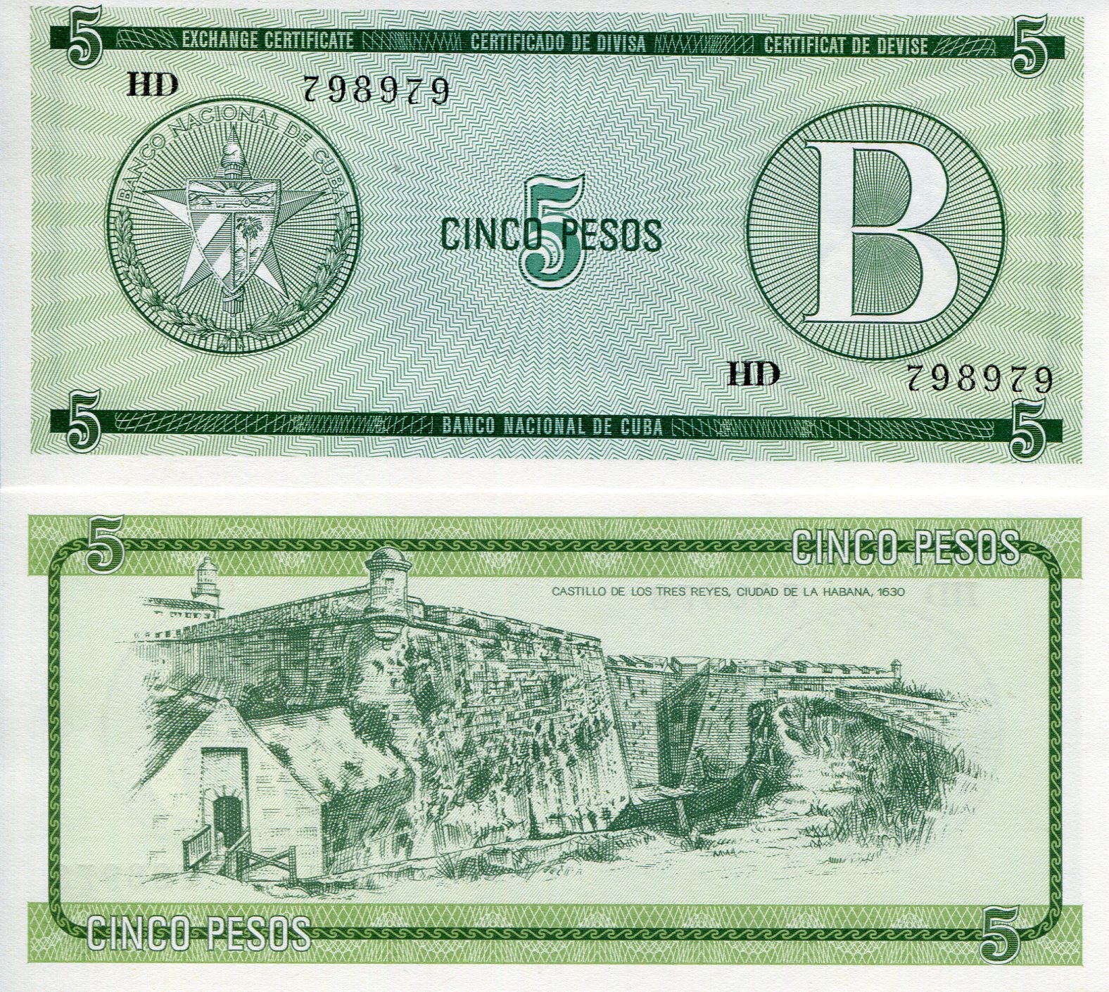 Cuba 5 Pesos UNC pick #: FX7