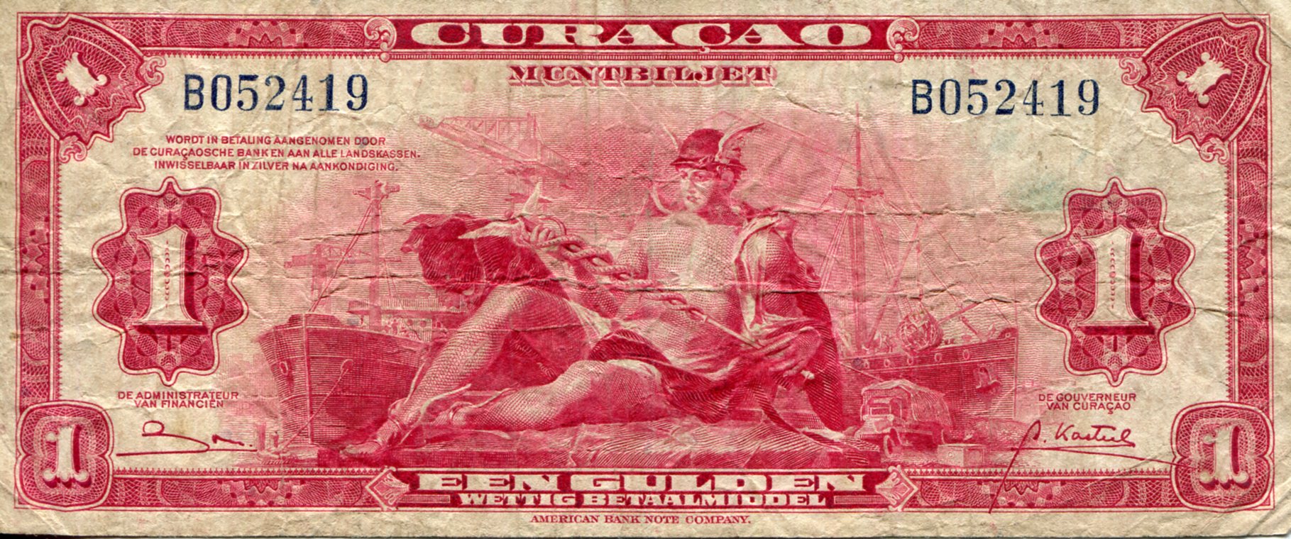 Curacao 1 Gulden F/VG (see large scan) pick #: 35b