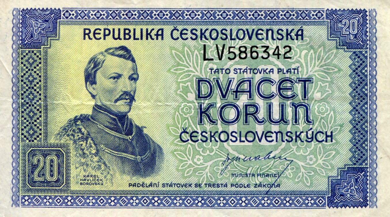Czechoslovakia  20 Korun F (see large scan) pick #: 61a